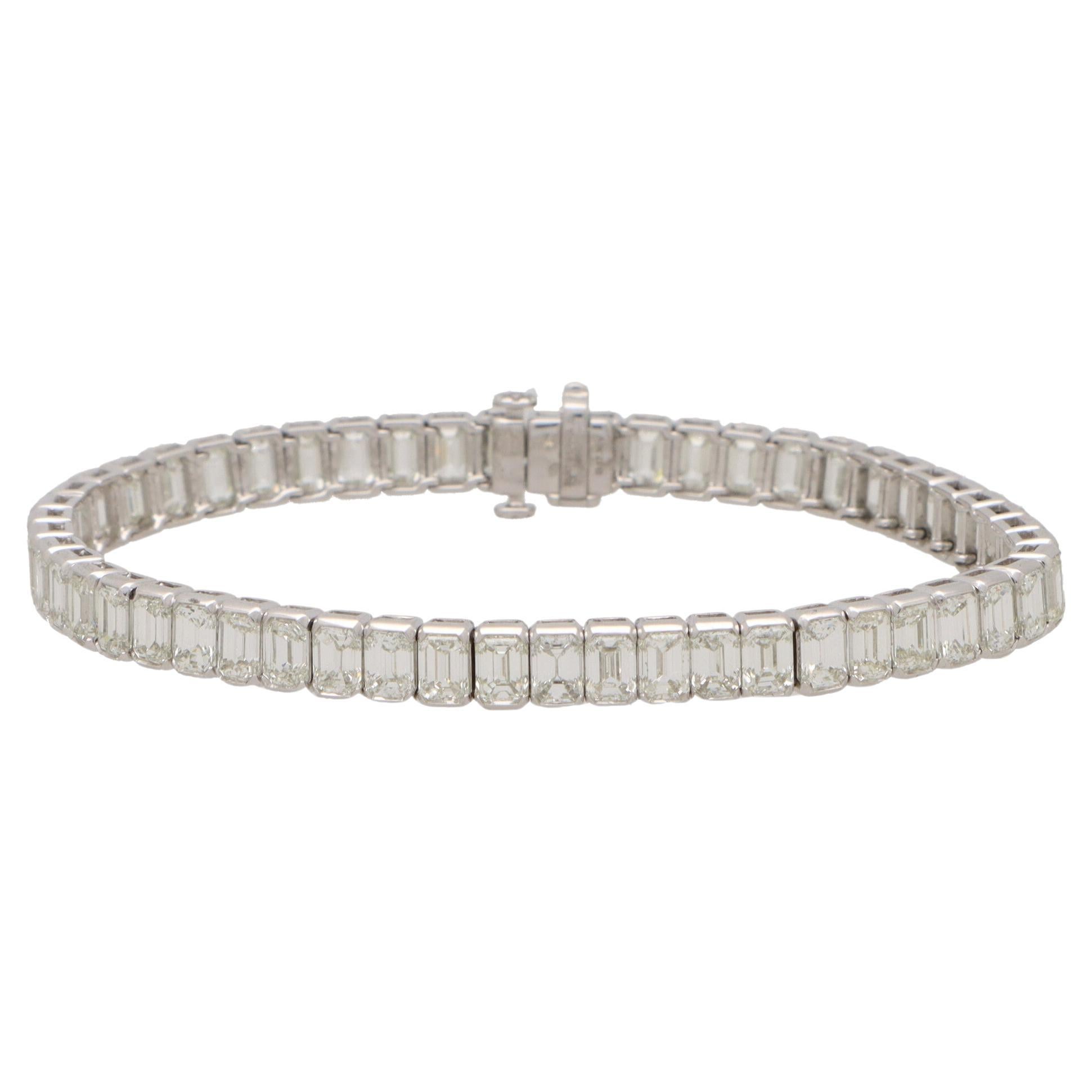 17.70 Carat Emerald Cut Diamond Line Tennis Bracelet Set in Platinum