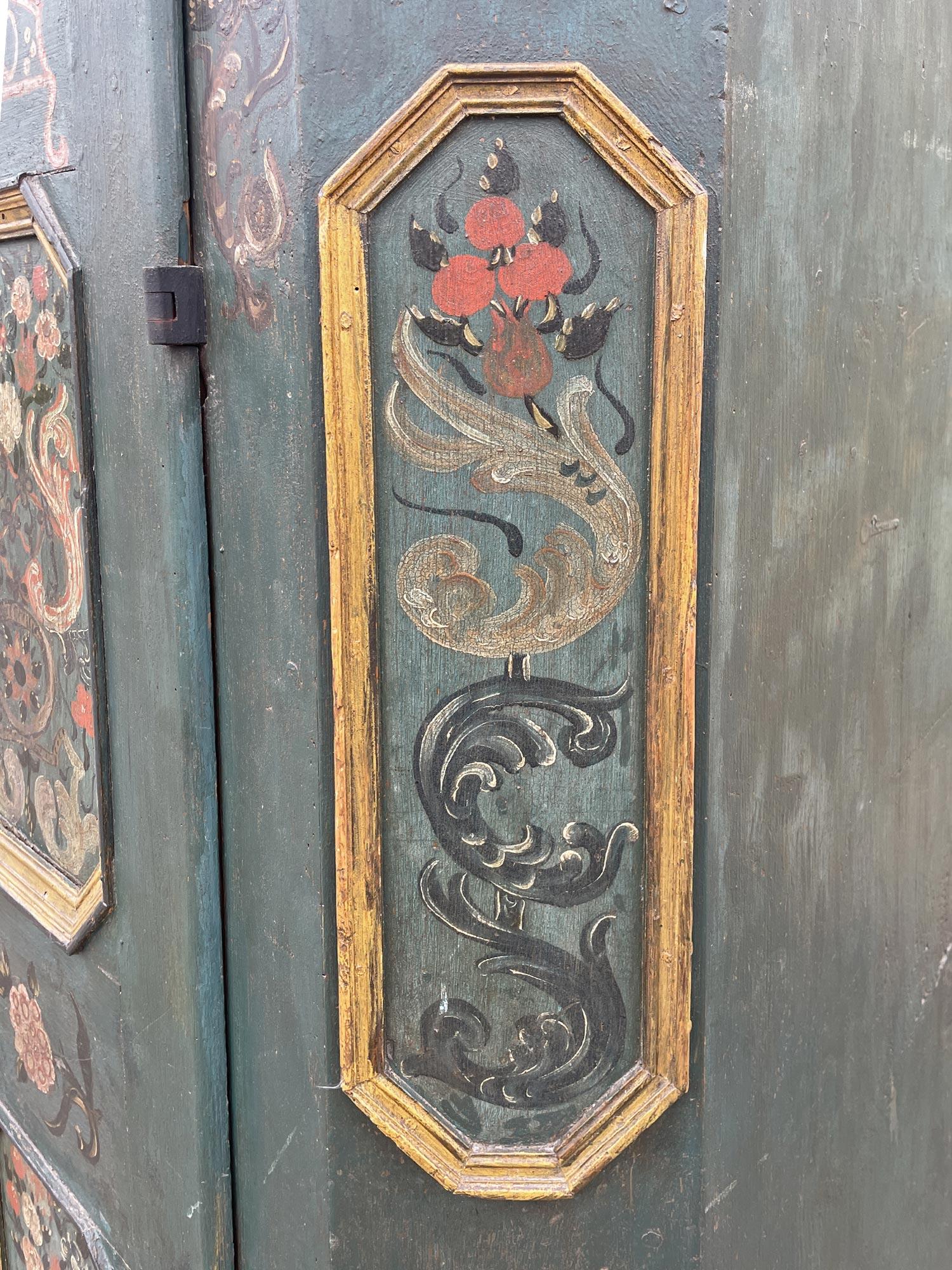 Austrian 1770 Green Floral Painted Wardrobe For Sale