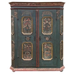 1770 Green Floral Painted Wardrobe