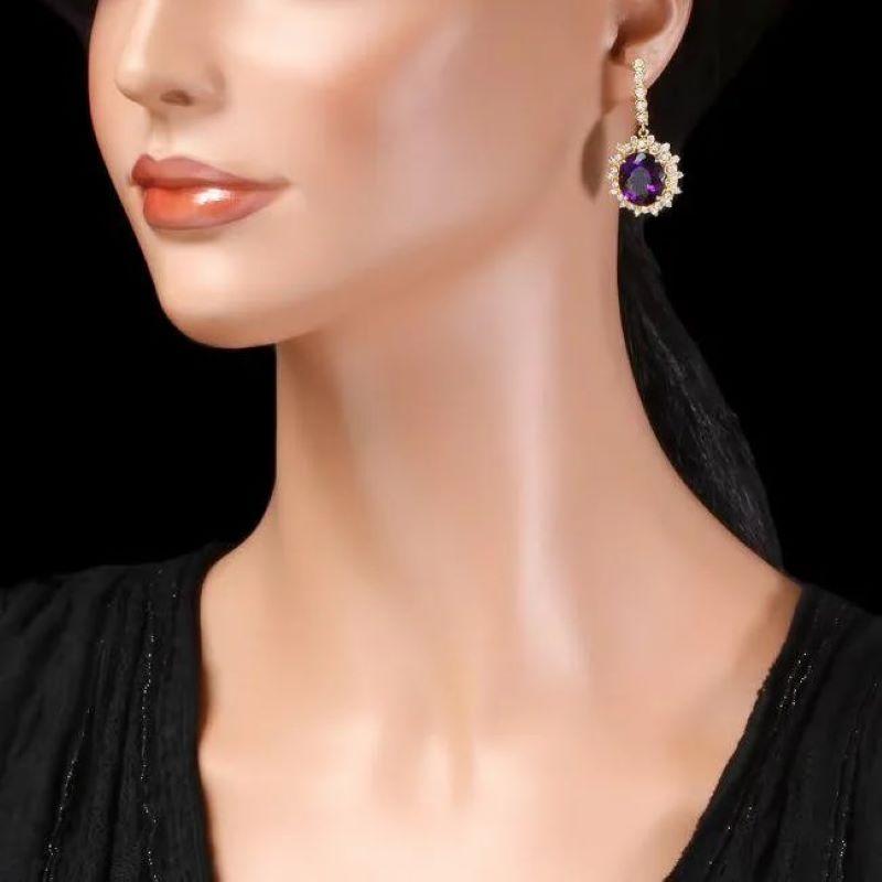 Boucles d'oreilles en or jaune massif 14 carats avec améthyste naturelle de 17,70 carats et diamants Neuf - En vente à Los Angeles, CA