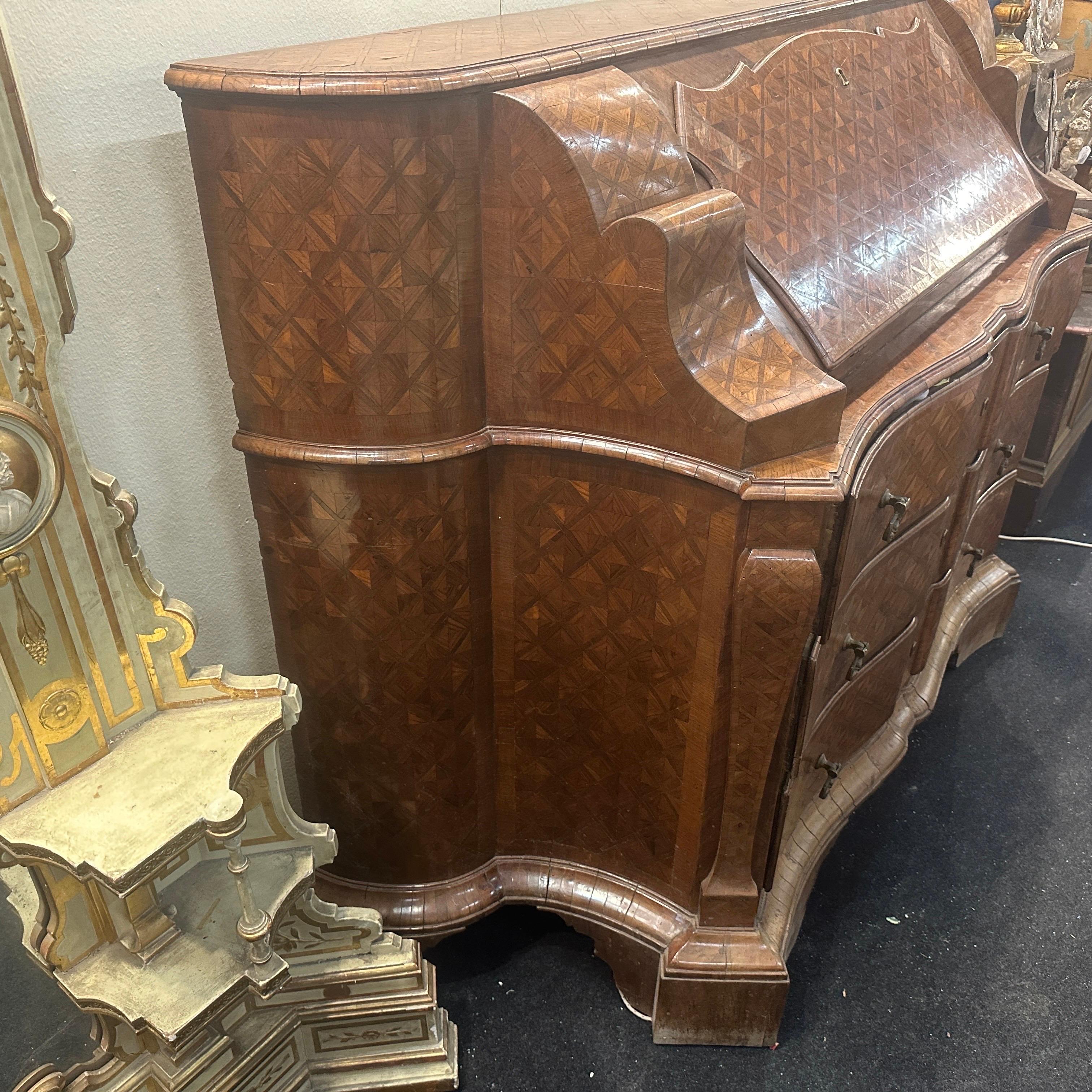 18th Century 1770s Louis XV Important Roman Marquetry Flap Dresser For Sale