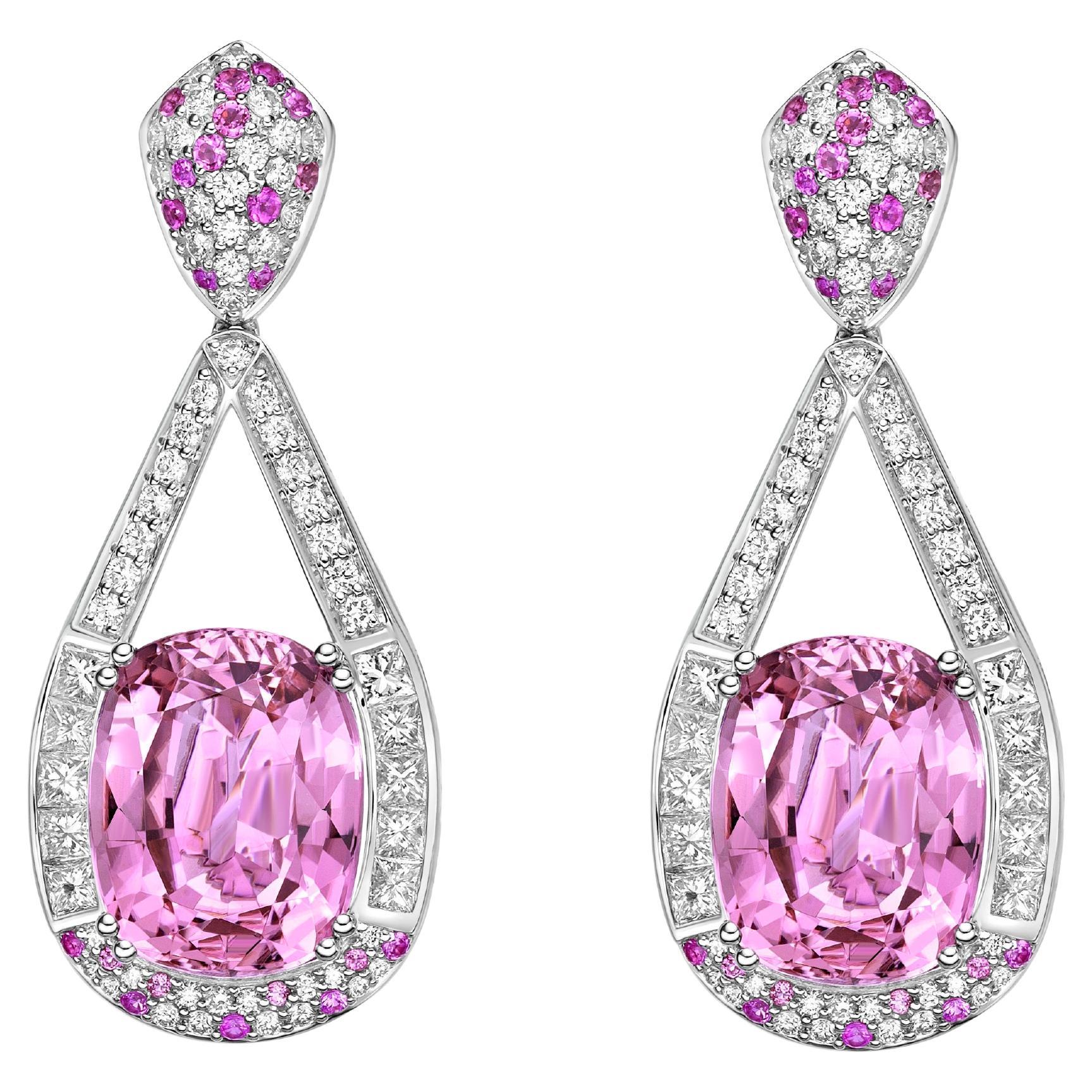 Sunita Nahata Pink Tourmaline 17.72ct. Drop Earrings in 18KWG with Diamond.