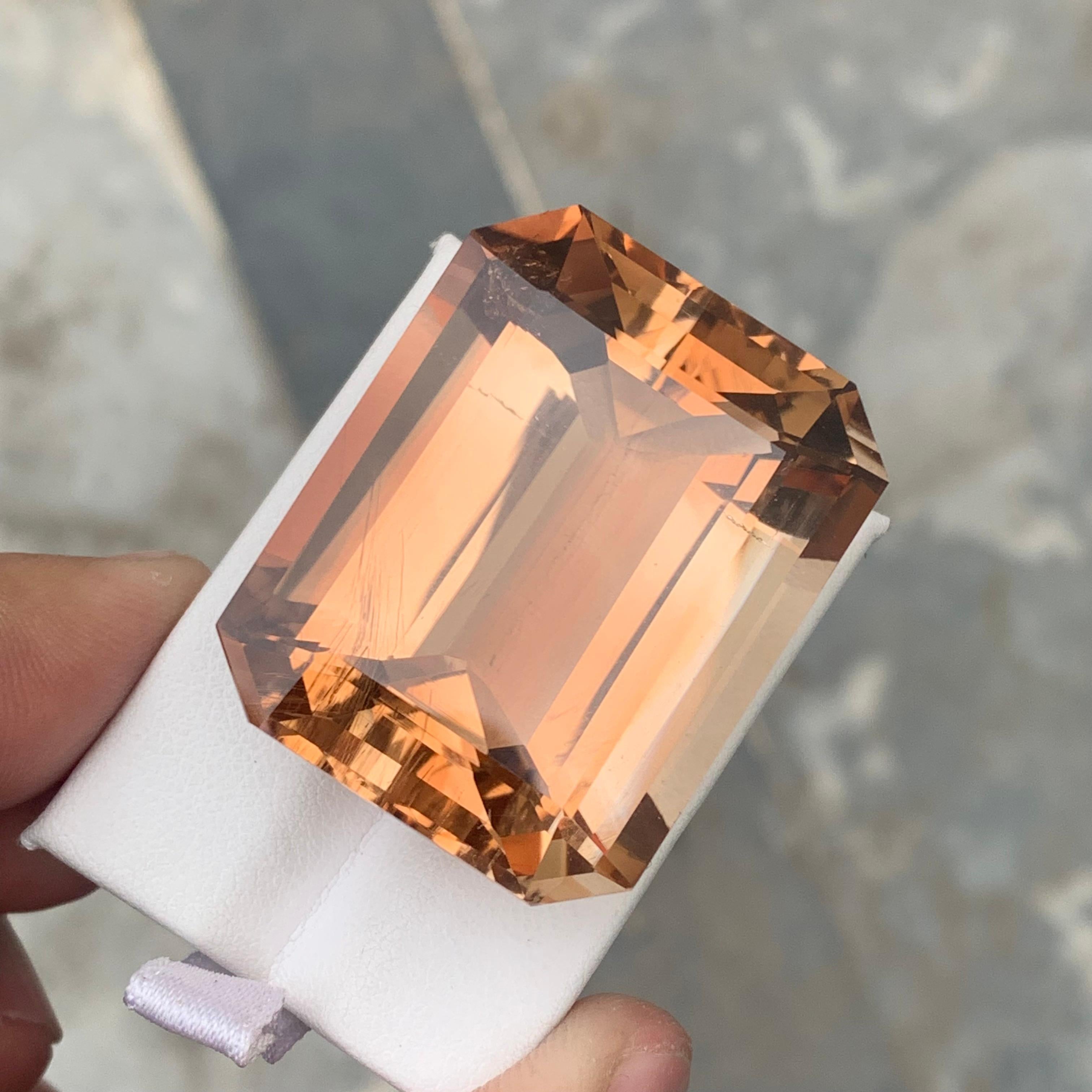 177.25 Carat Huge Rare Treated Golden Topaz Emerald Cut from Skardu Mine For Sale 3