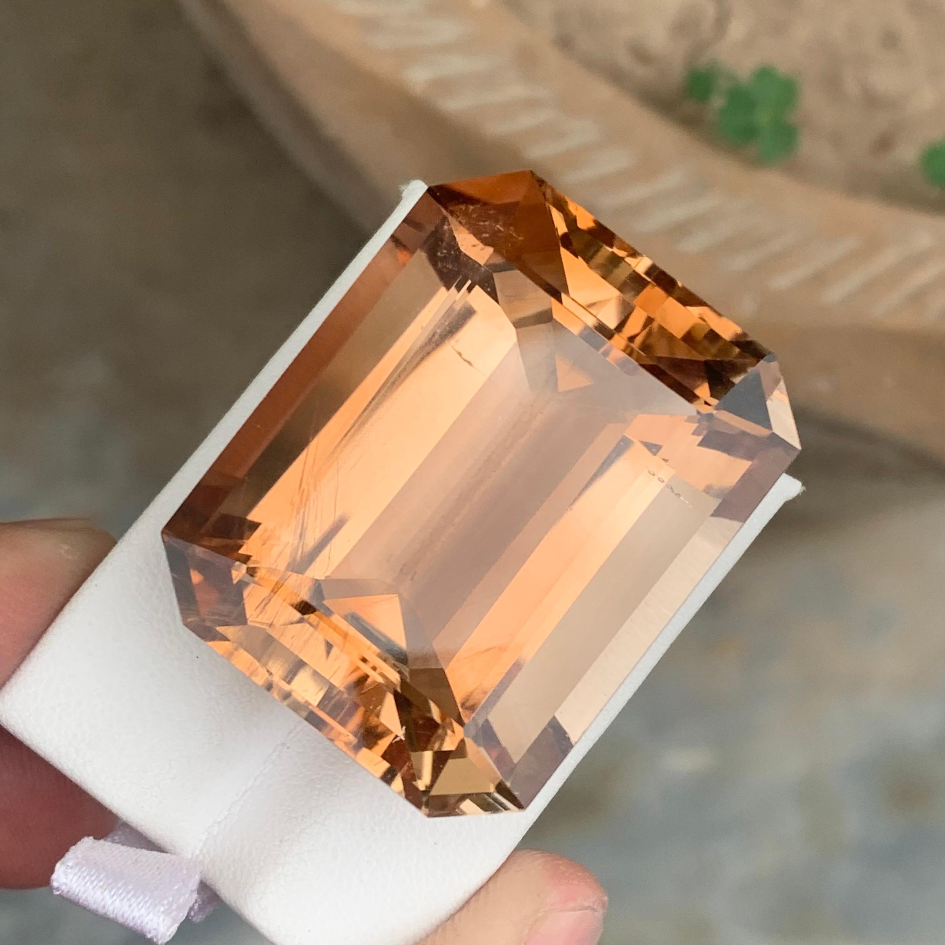 Arts and Crafts 177.25 Carat Huge Rare Treated Golden Topaz Emerald Cut from Skardu Mine For Sale