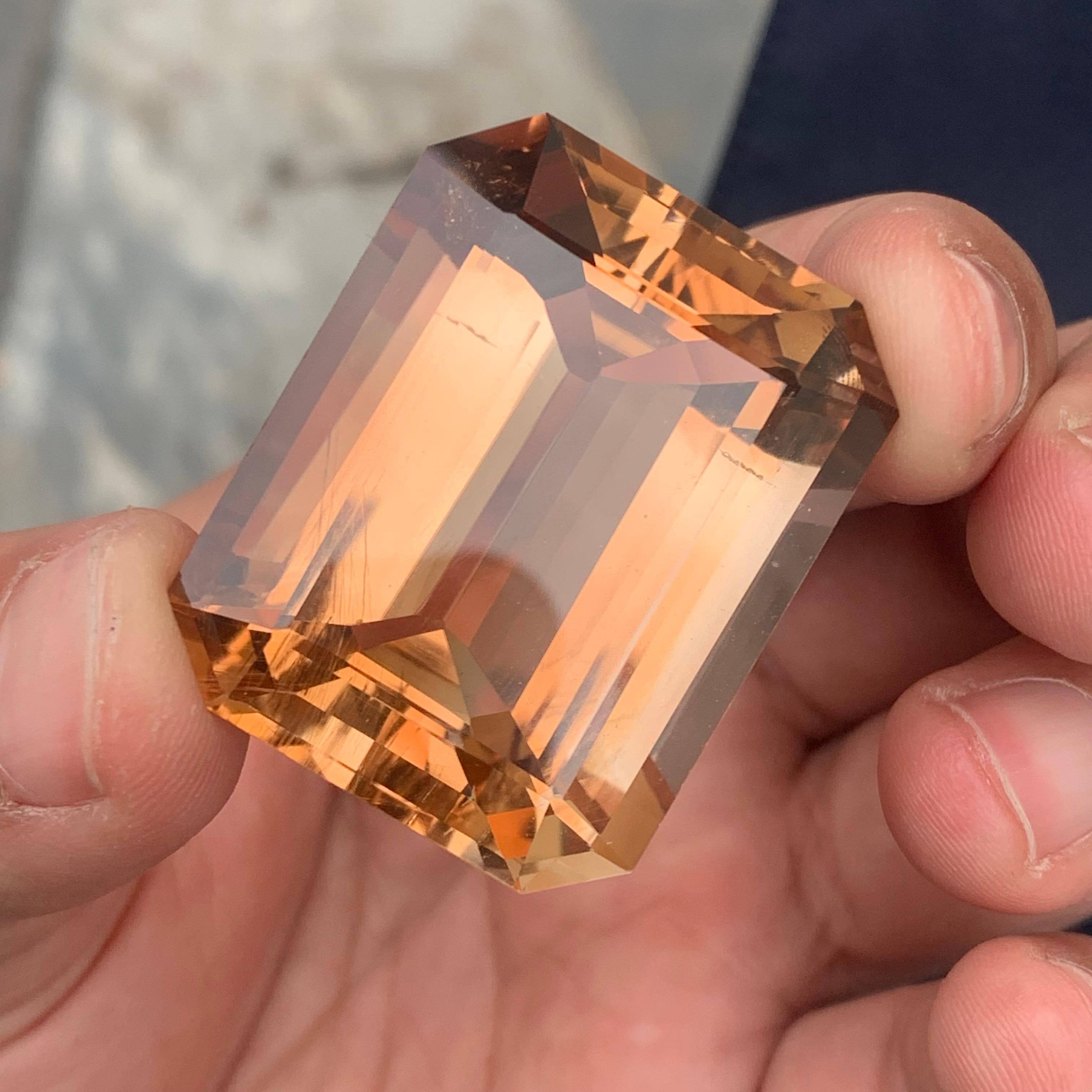 177.25 Carat Huge Rare Treated Golden Topaz Emerald Cut from Skardu Mine In New Condition For Sale In Peshawar, PK
