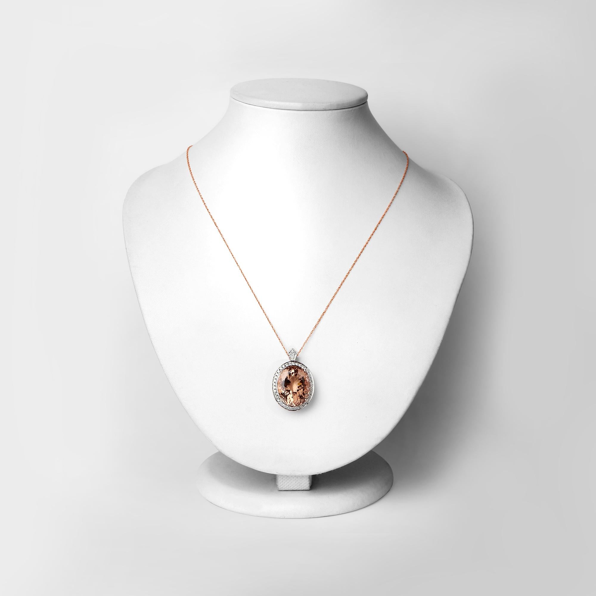 17.73 Carat Genuine Morganite and White Diamond 14 Karat Rose Gold Pendant In New Condition For Sale In Great Neck, NY