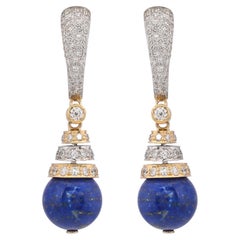 17.73 Carats Lapis Lazuli and Diamond 18kts Gold Earrings