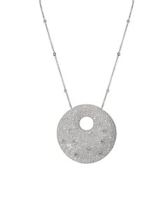 17.73 Carat White GVS Diamonds 18 Karat White Gold Big Circle Pendant Necklace