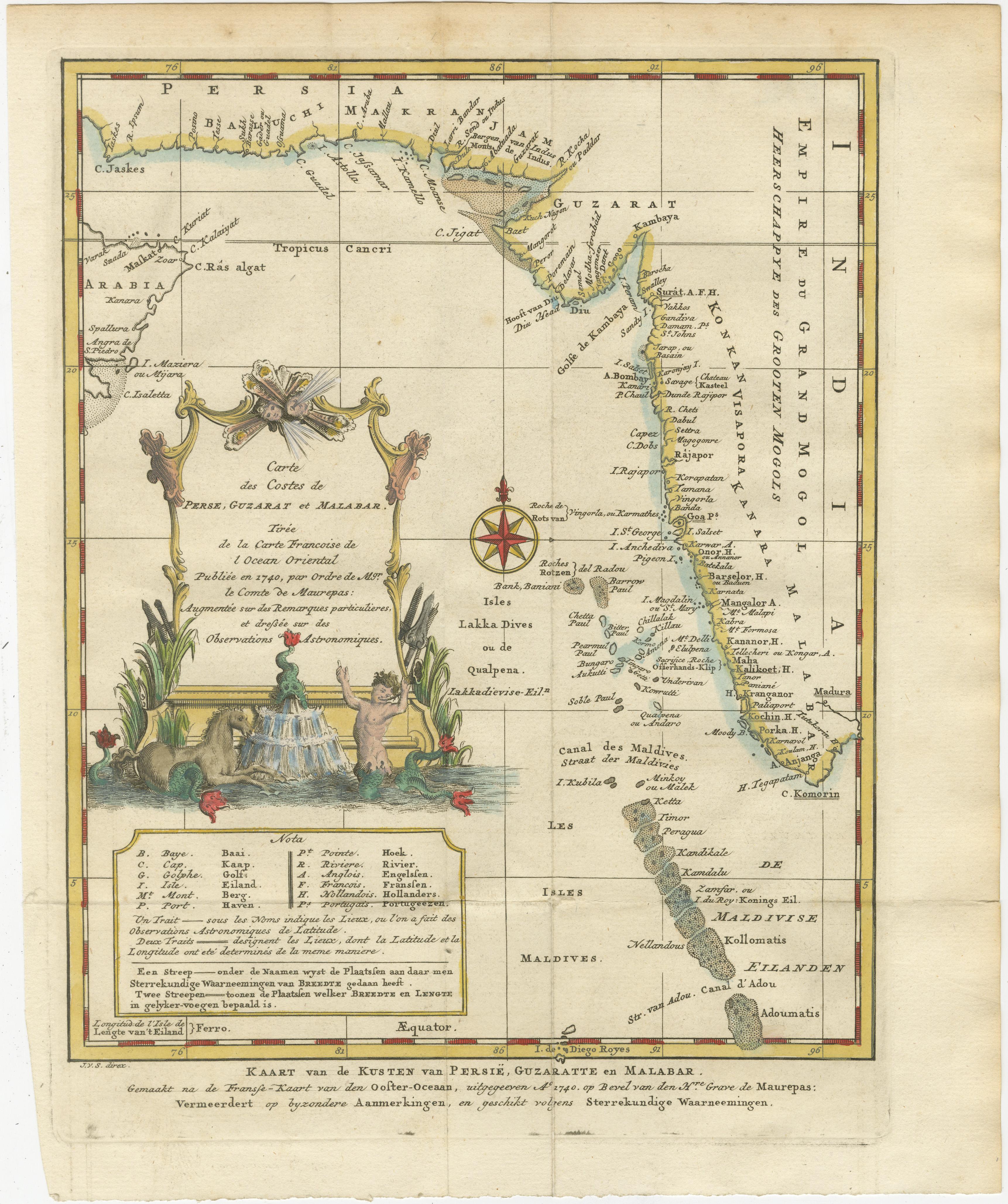 1773 Map of Persia, Gujarat & Malabar Coasts – Arabia to India, Hand-Colored For Sale 3