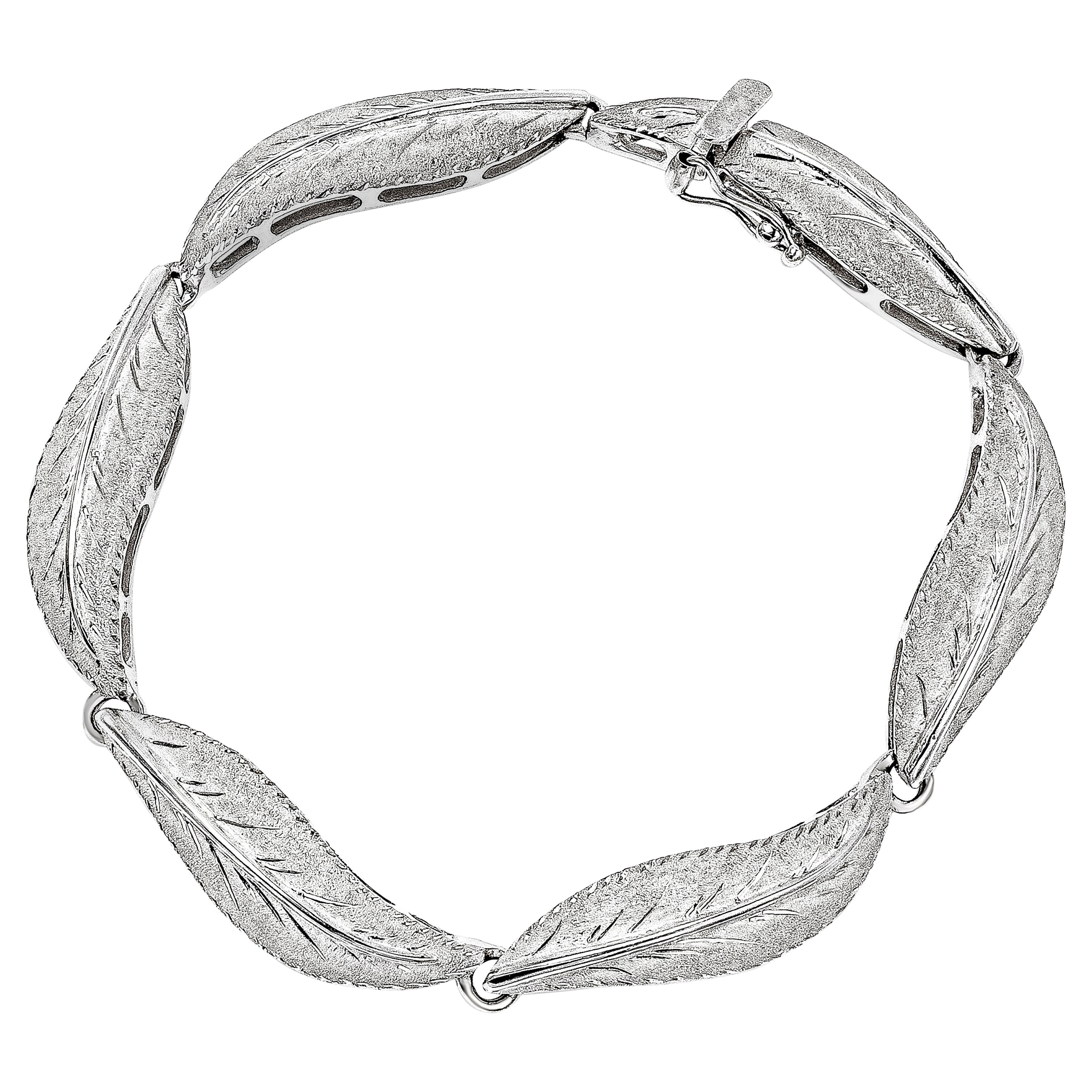 17.74 Grammes Or blanc Bracelet Fashion Leaves gravé à la main