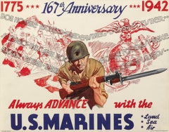 "1775- 167th Anniversary - 1942. Always Advance with the U.S. Marines" Poster