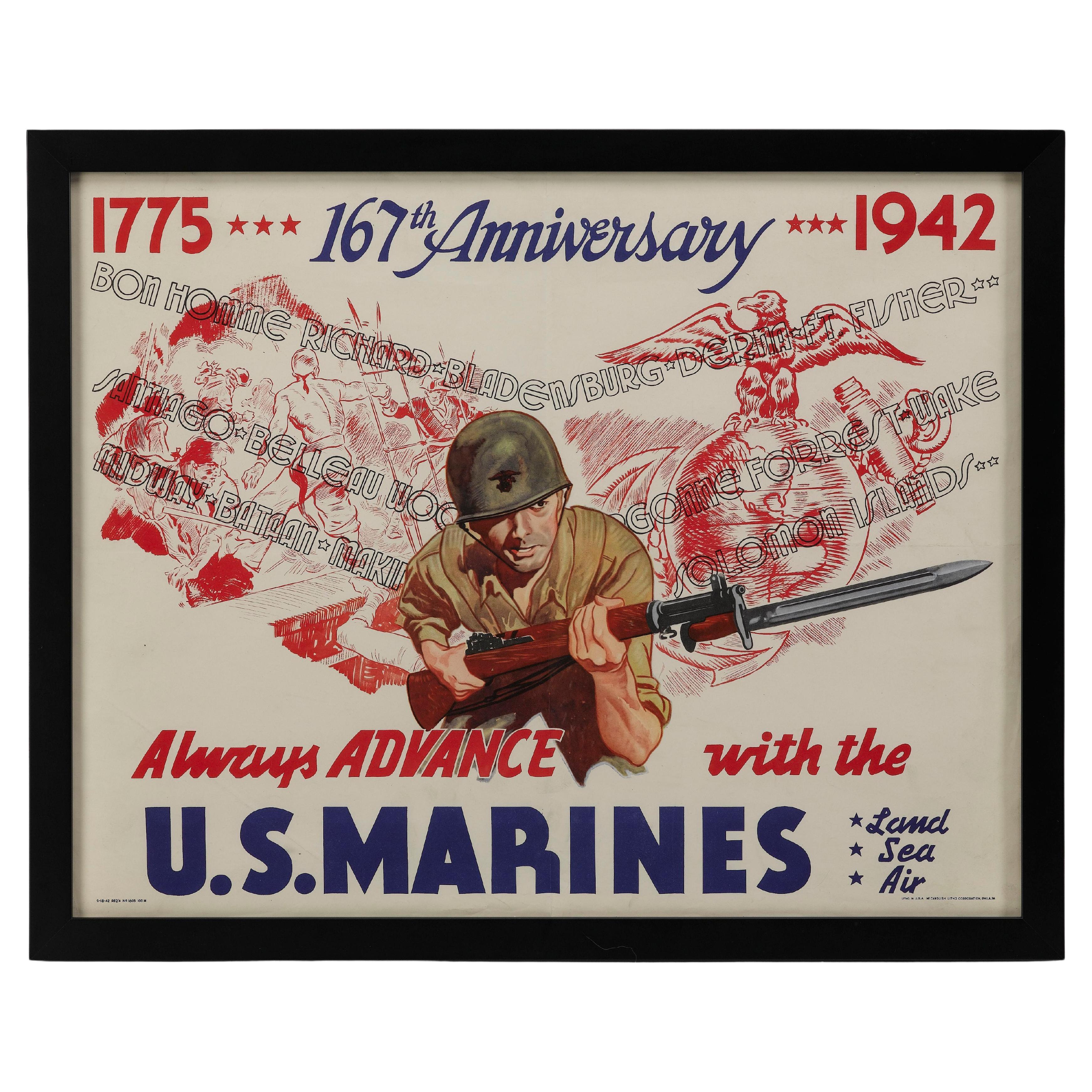 "1775- 167th Anniversary - 1942. Always Advance with the U.S. Marines" Poster  For Sale