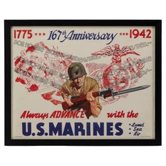 Vintage "1775- 167th Anniversary - 1942. Always Advance with the U.S. Marines" Poster 