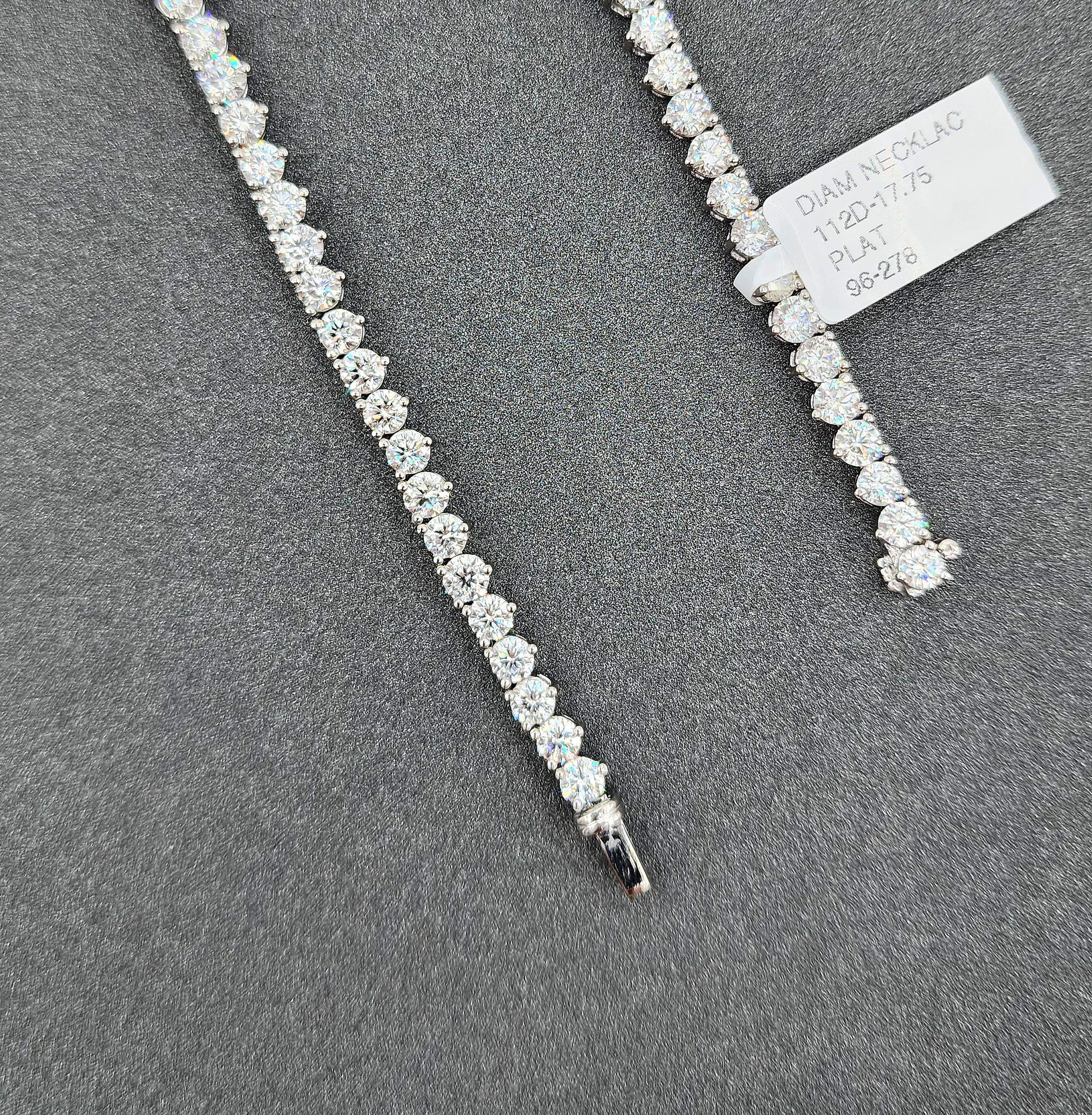 Round Cut 17.75 ct Diamond Tennis Necklace