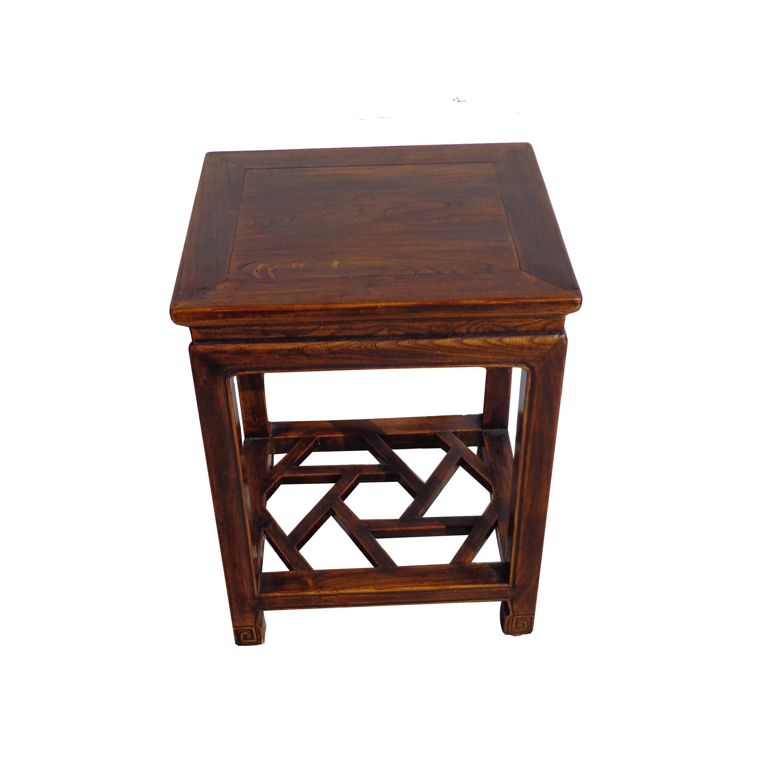 Chinoiserie Ming Style Chinosarie Side Table with Fretwork For Sale