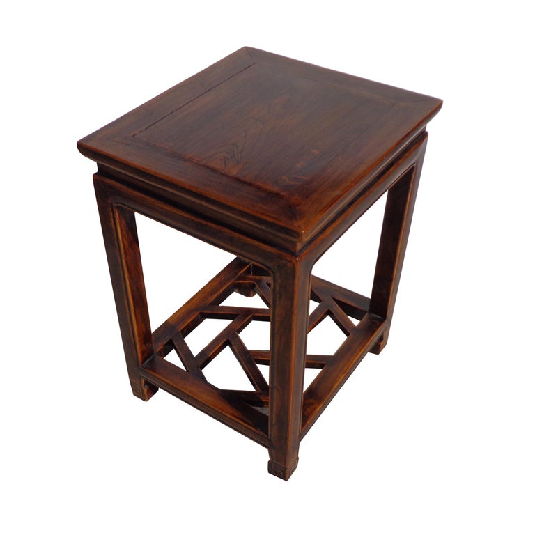 Asian Ming Style Chinosarie Side Table with Fretwork For Sale