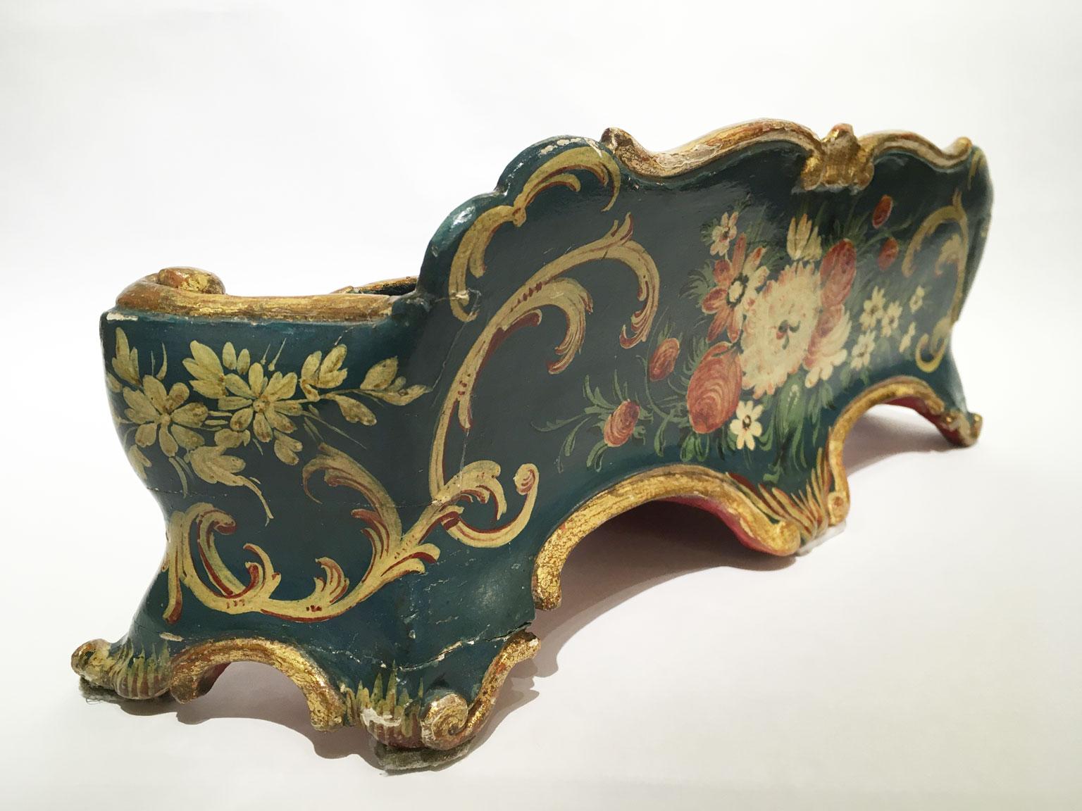 1775 Venezia Italy Blue Lacquered Wooden Engraved TablePaper Holder with Flowers For Sale 6