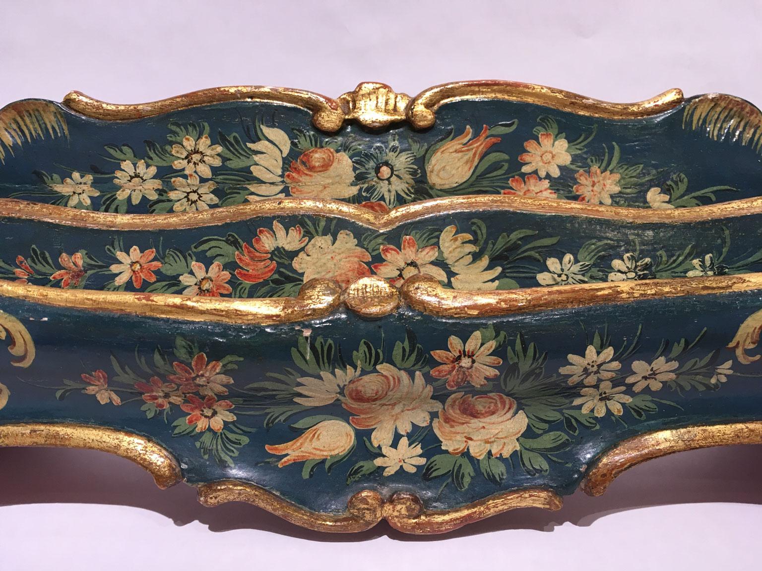 Rococo 1775 Venezia Italy Blue Lacquered Wooden Engraved TablePaper Holder with Flowers For Sale