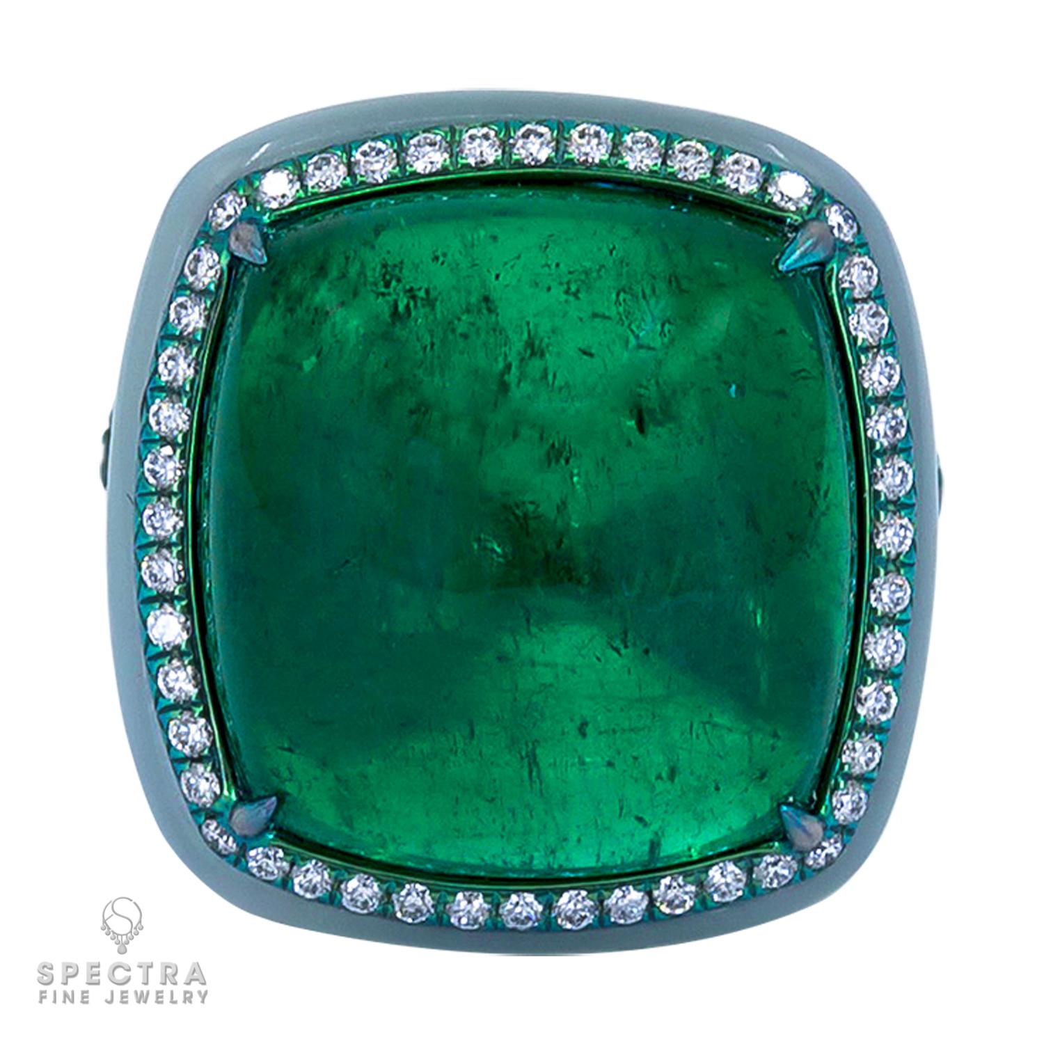 Contemporary Spectra Fine Jewelry GRS Certified 17.76 Carat Colombian Emerald Diamond Ring For Sale