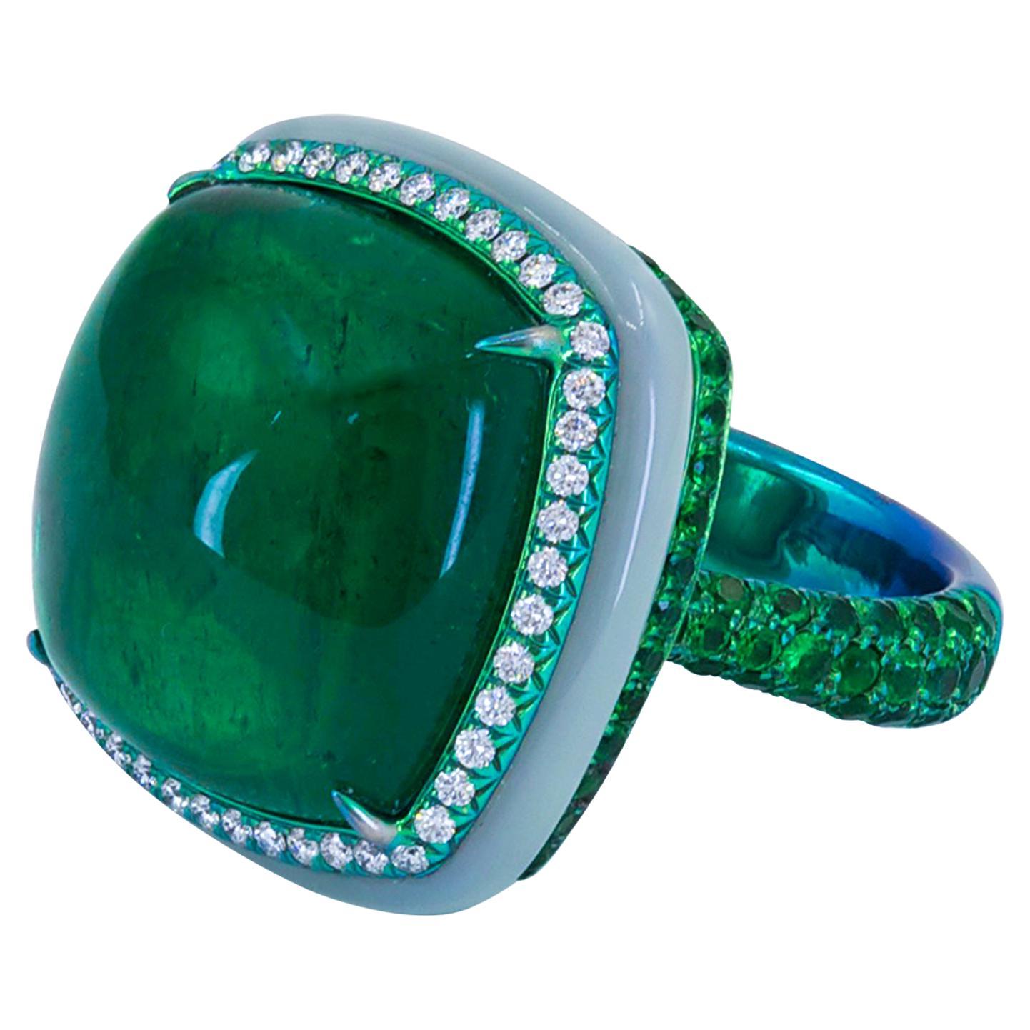 Spectra Fine Jewelry GRS Certified 17.76 Carat Colombian Emerald Diamond Ring For Sale