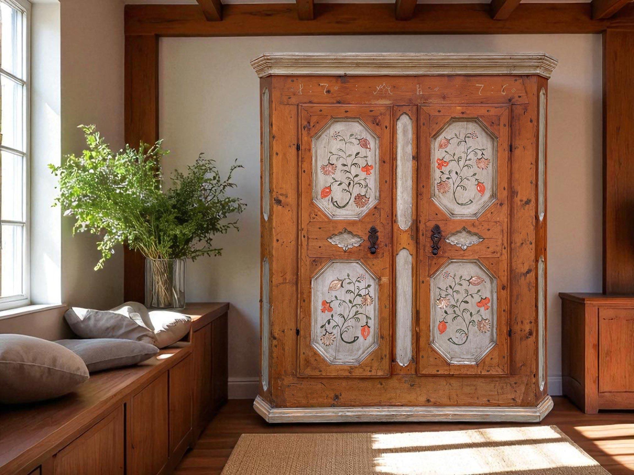 1776 Floral Painted Cupboard - European Alps For Sale 3