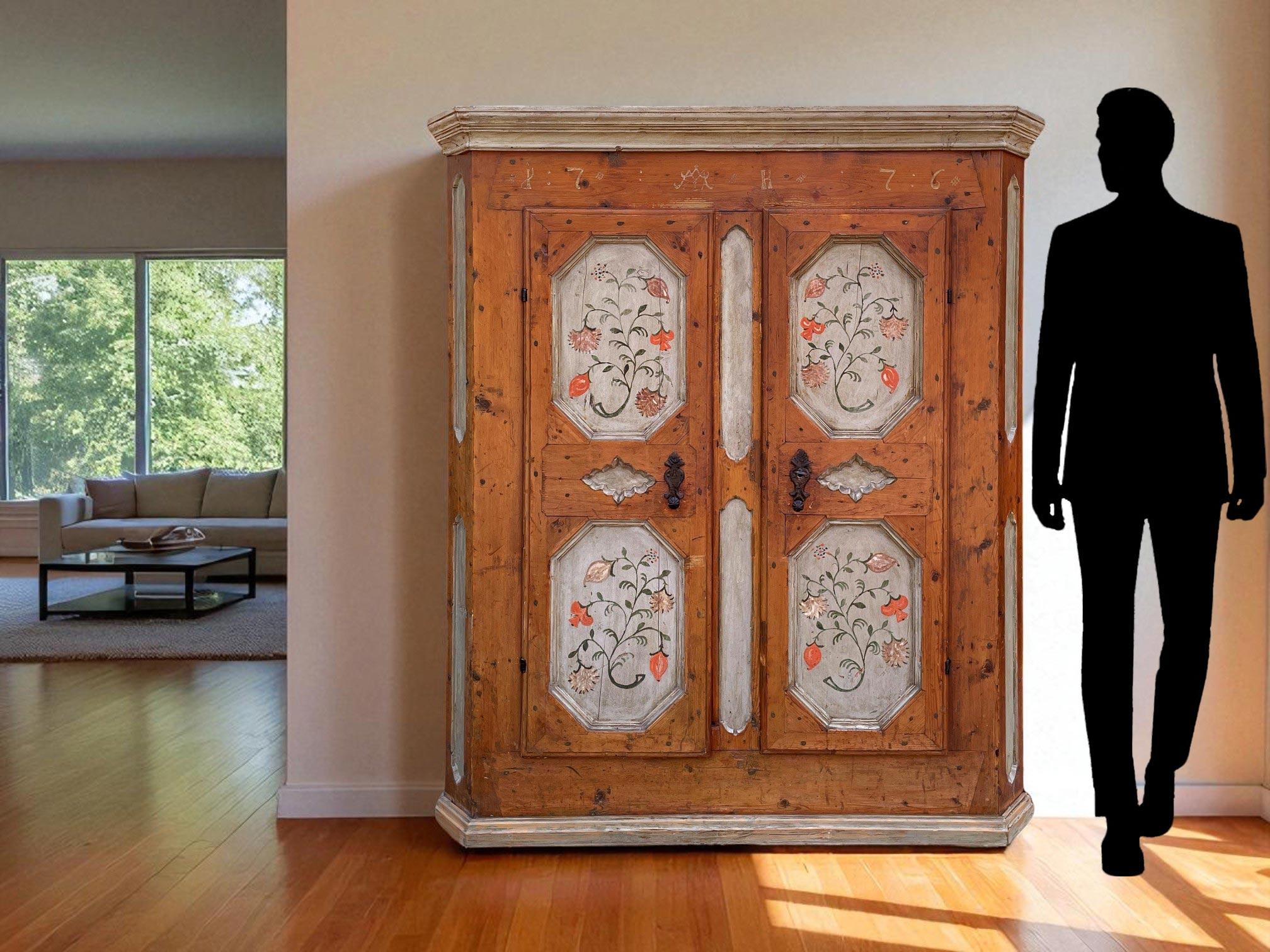 1776 Floral Painted Cupboard - European Alps For Sale 12