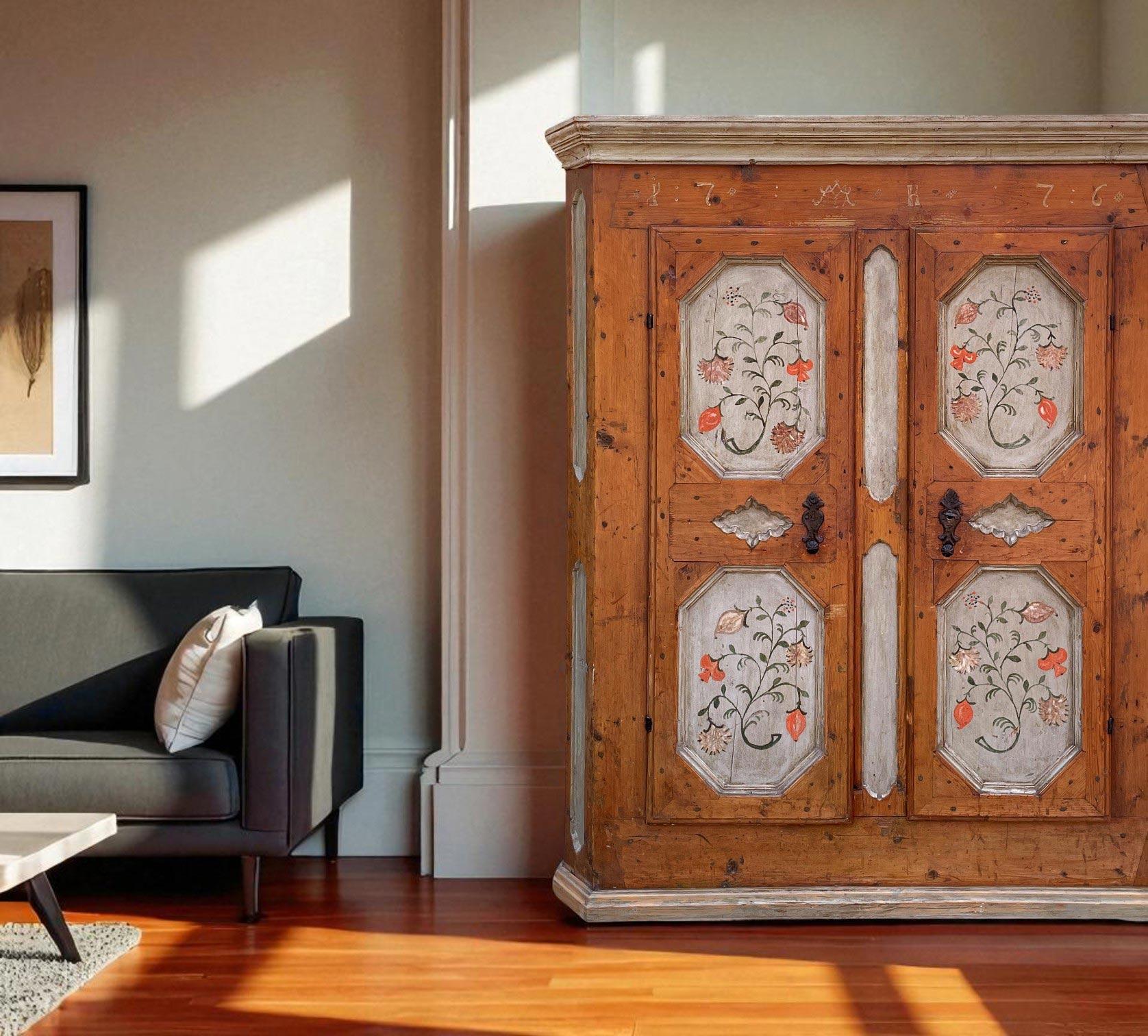 Other 1776 Floral Painted Cupboard - European Alps For Sale