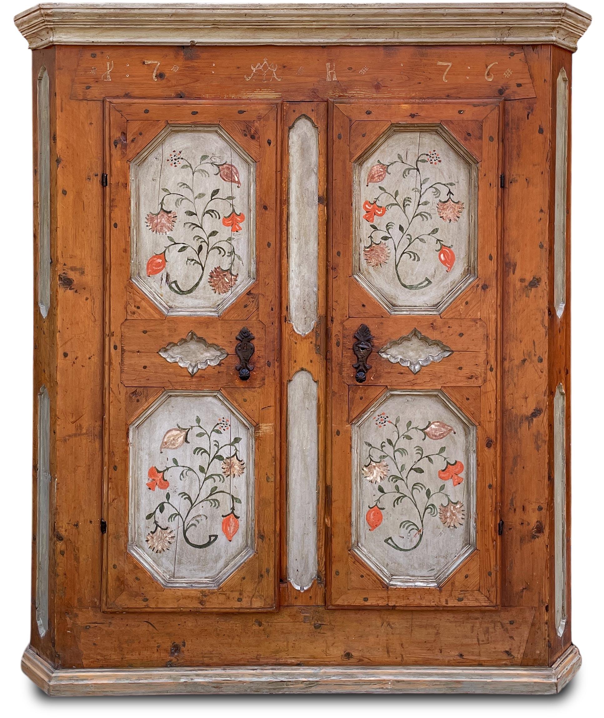 Italian 1776 Floral Painted Cupboard - European Alps For Sale