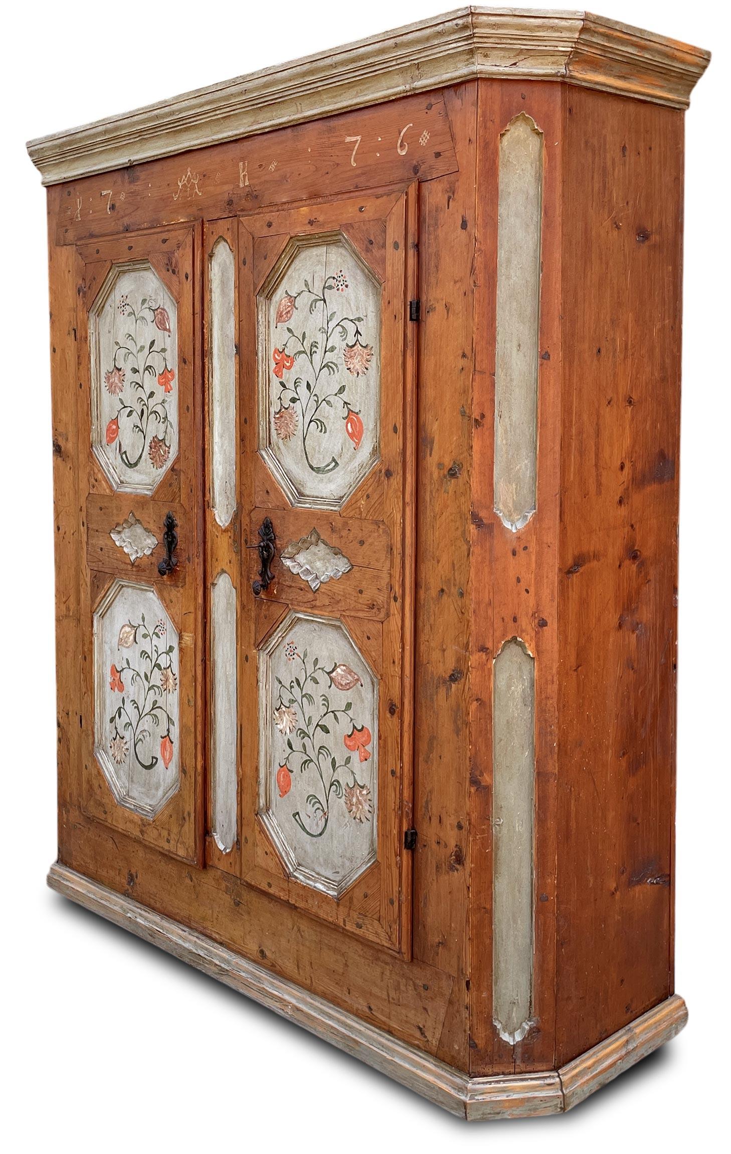 Fir 1776 Floral Painted Cupboard - European Alps For Sale