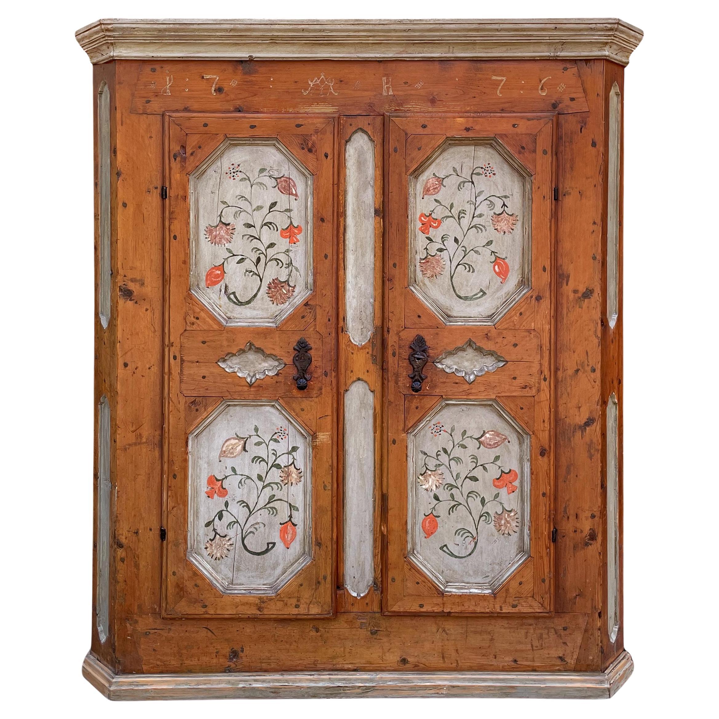 1776 Floral Painted Cupboard - European Alps For Sale