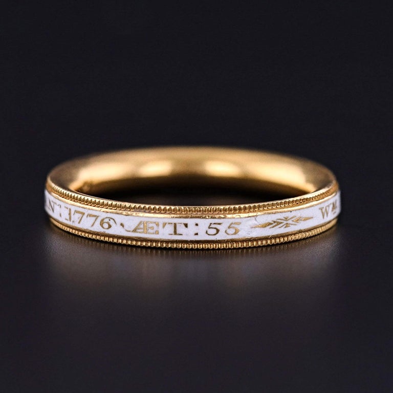 1776 Georgian Era White Enamel Mourning Ring of 20k Gold For Sale