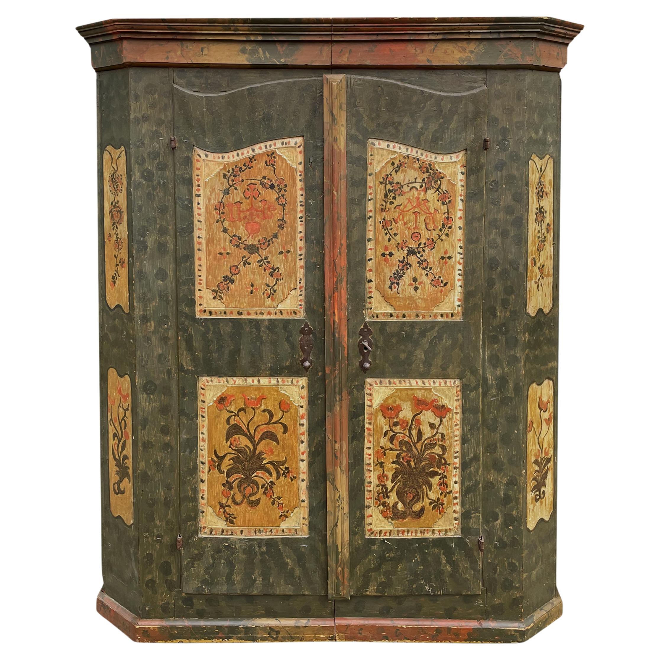 1776 Green Floral Painted Cabinet