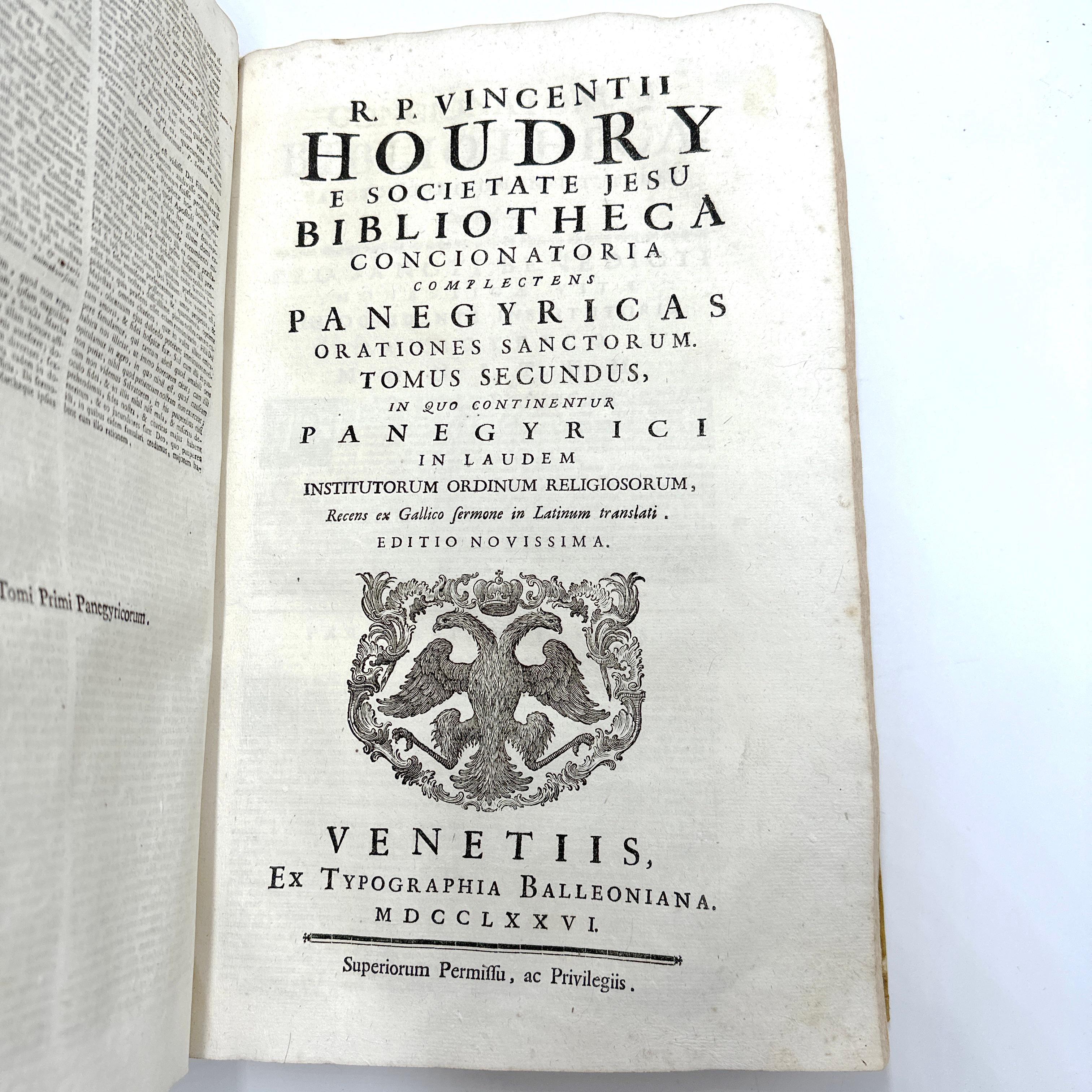 1776 R.P. Vincentii Houdry, E Societate Jesu Bibliotheca (Alle 5 Bände als 1) gedruckt (Leder) im Angebot