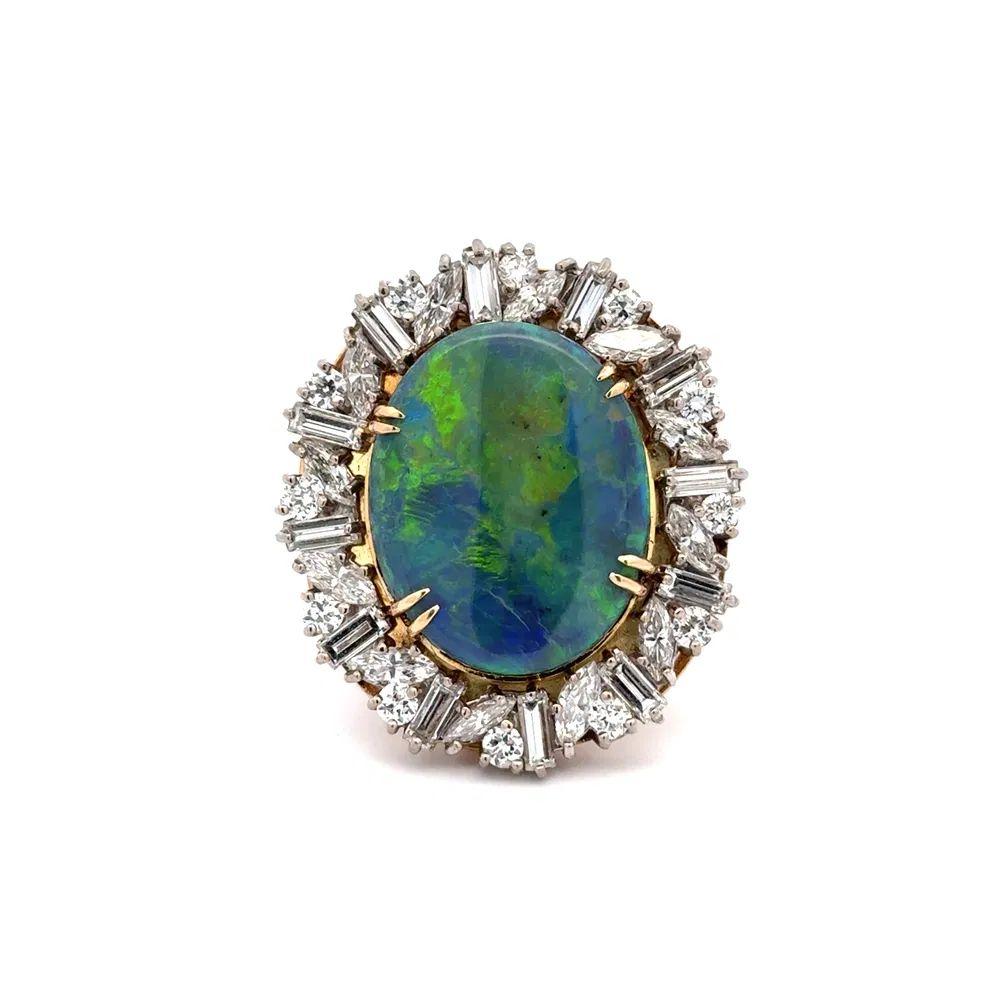 Modern 17.77 Carat Black Opal Multi Diamond Platinum Statement Cocktail Ring For Sale