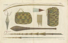 1777 Engraving of Tongan Weapons & Artifacts from Captain Cook's Third Voyage