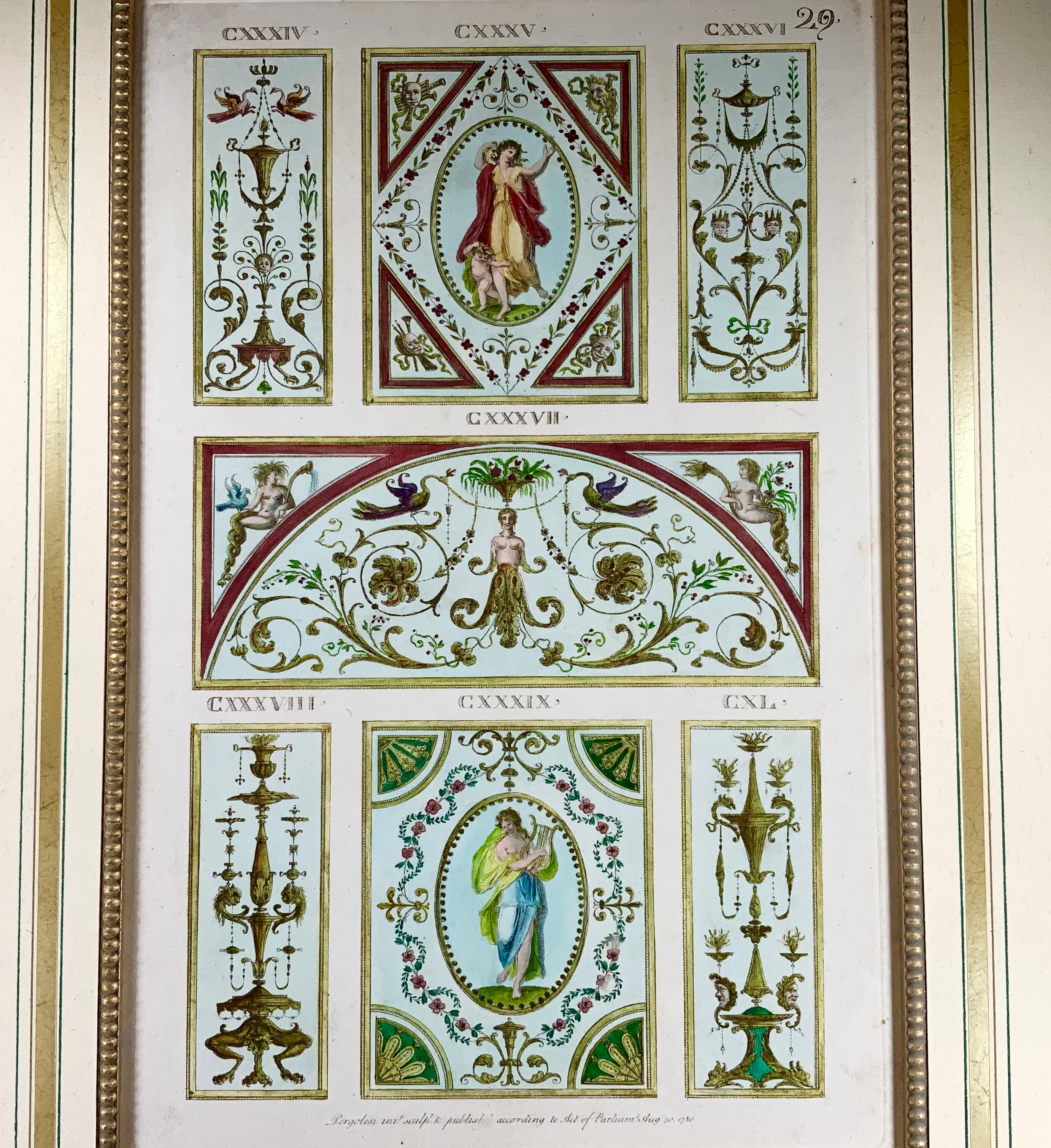 Georgian 1777 Ornament, mythology, M. Pergolesi, large folio, original hand colour For Sale