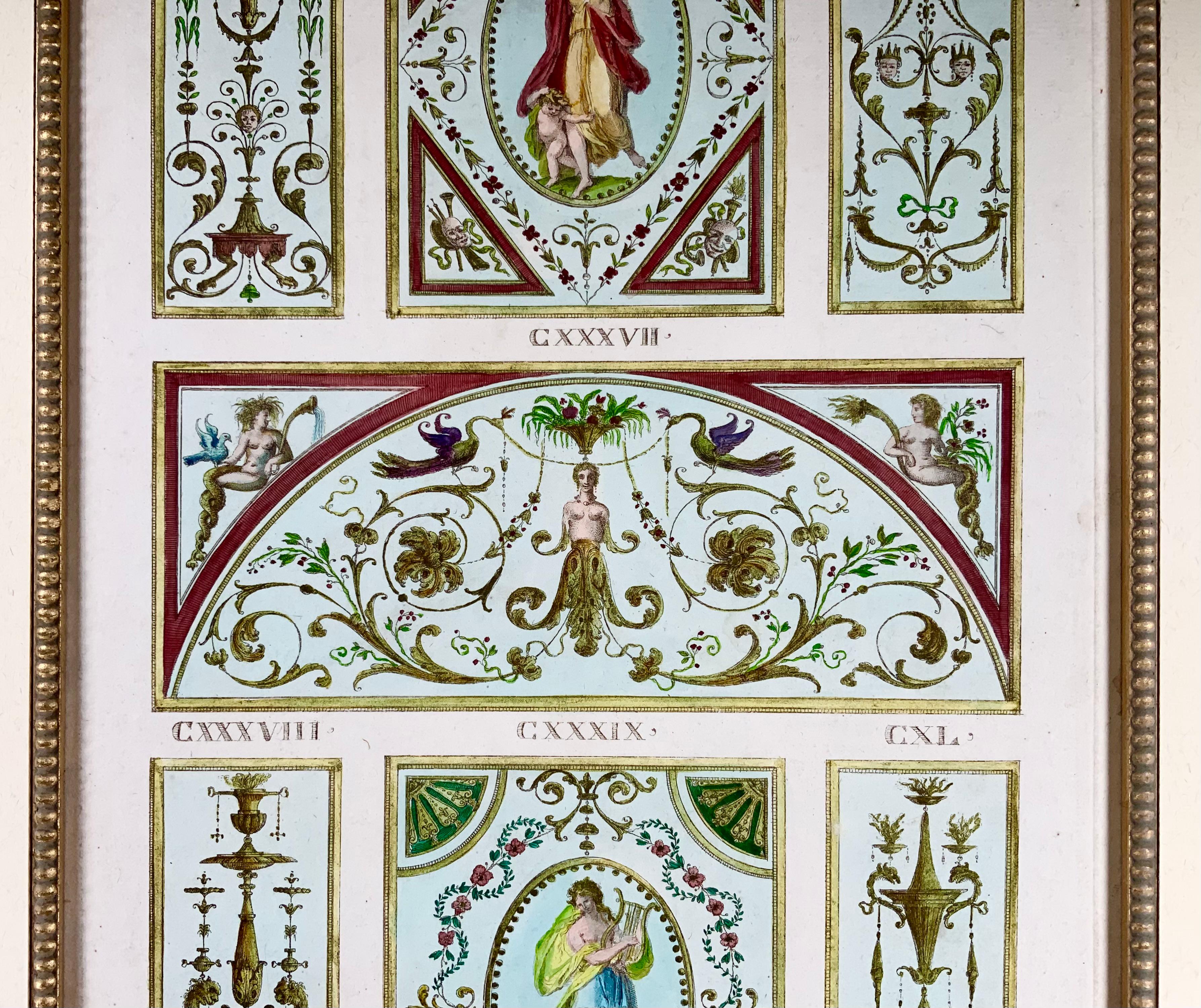 1777 Ornament, Mythologie, M. Pergolesi, großes Folio, Originalfarbe von Hand (Radiert) im Angebot