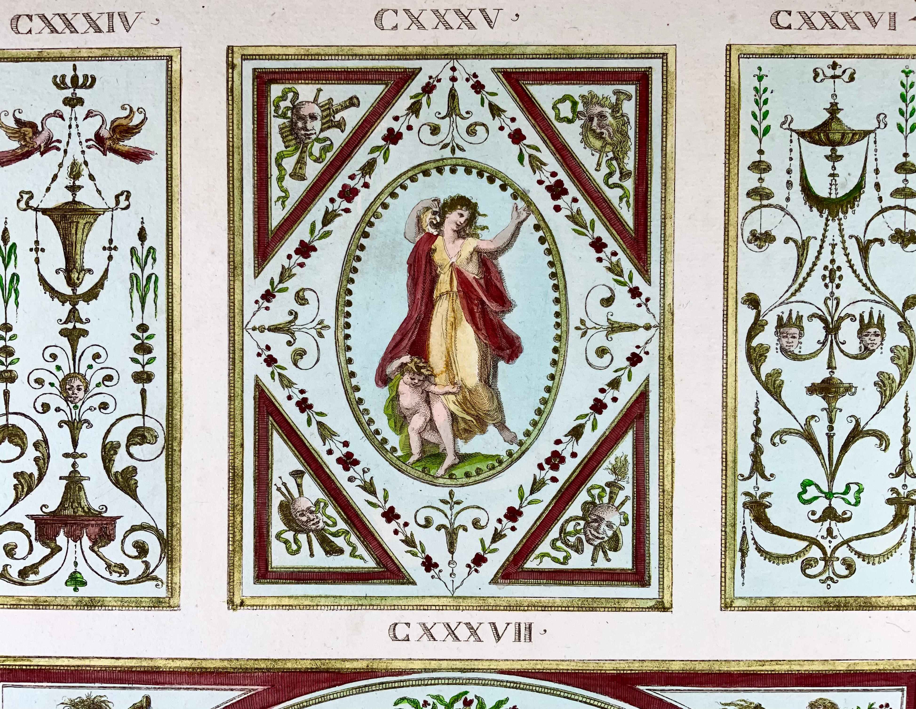 1777 Ornament, Mythologie, M. Pergolesi, großes Folio, Originalfarbe von Hand (18. Jahrhundert und früher) im Angebot