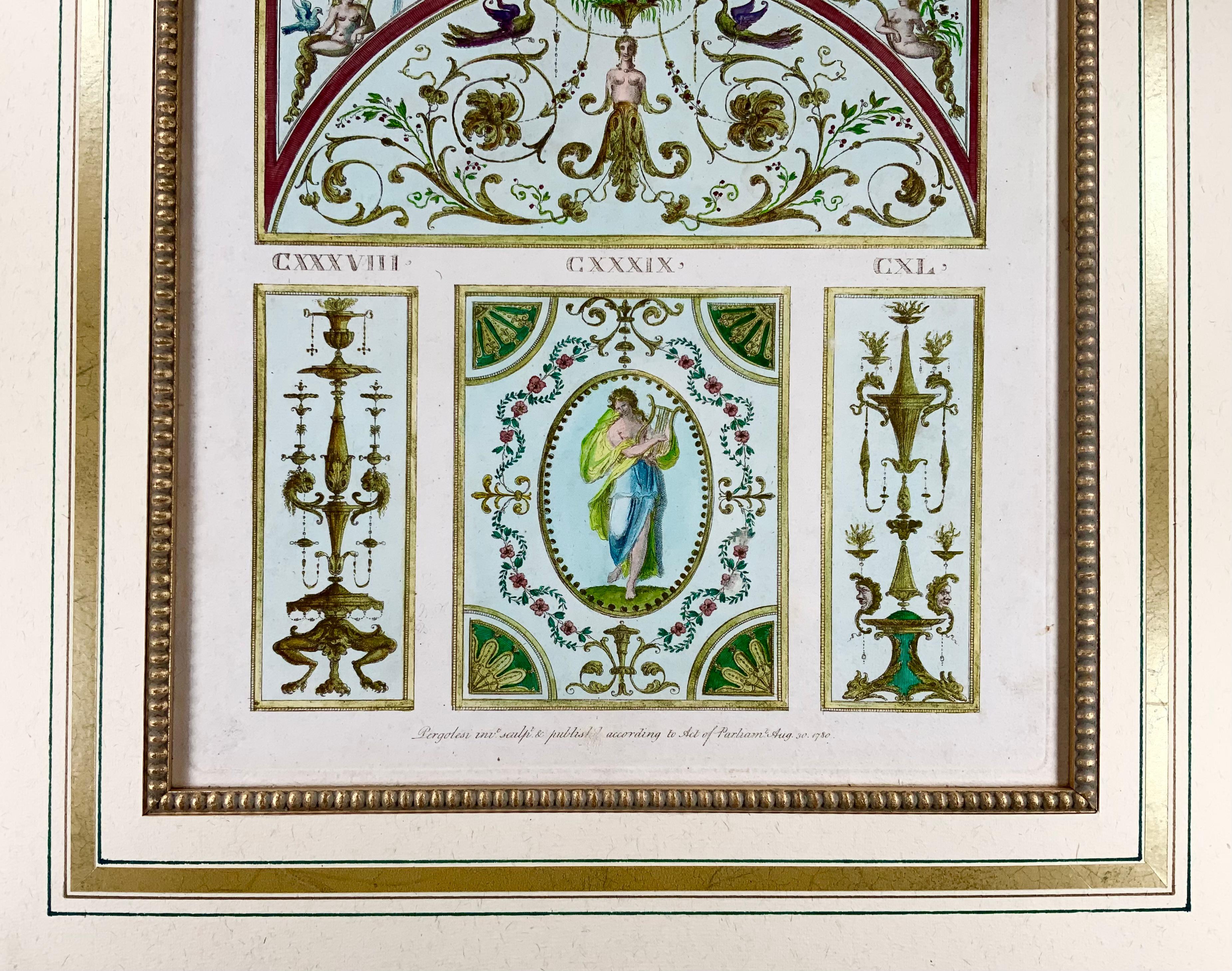 1777 Ornament, Mythologie, M. Pergolesi, großes Folio, Originalfarbe von Hand (Papier) im Angebot