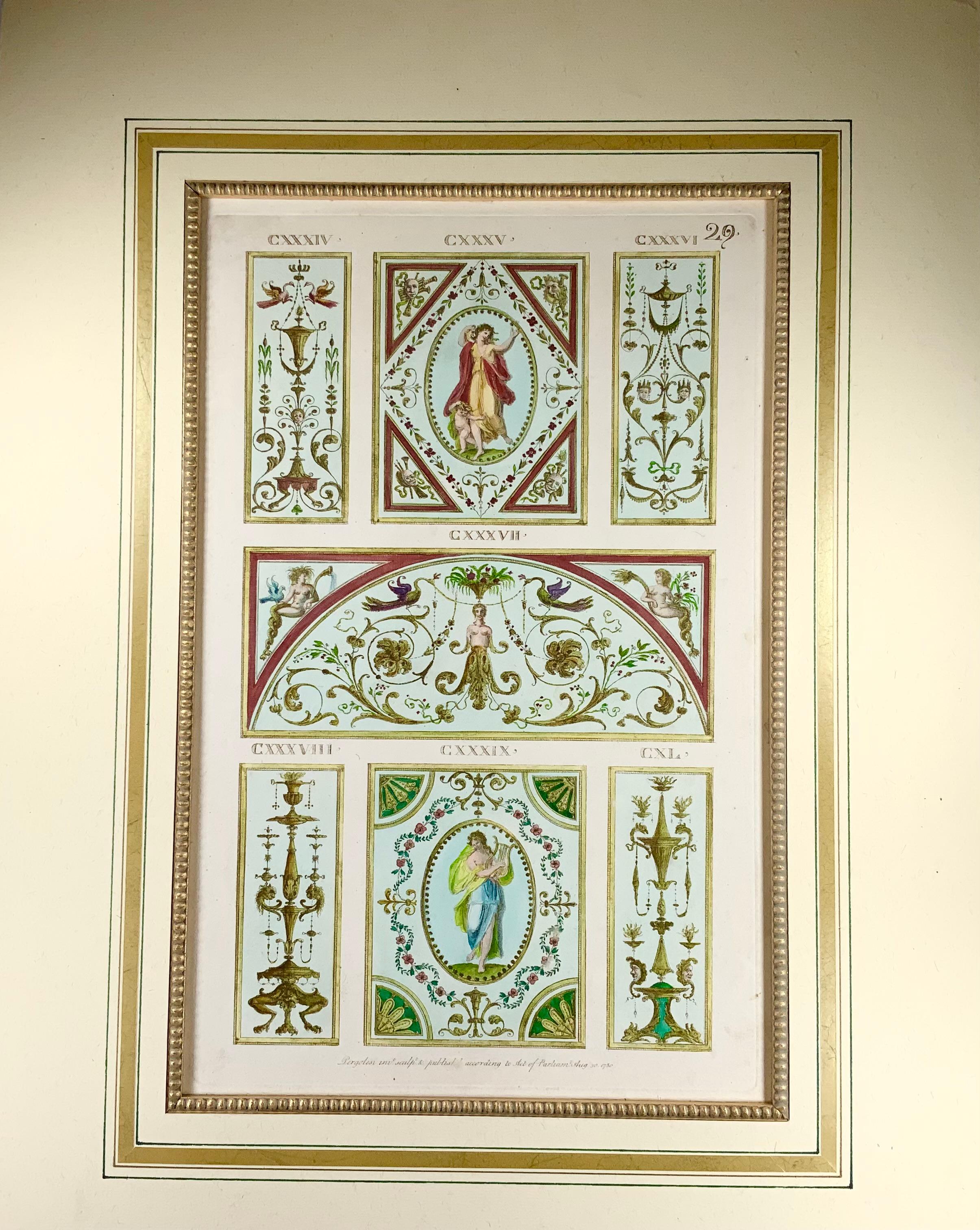 1777 Ornament, Mythologie, M. Pergolesi, großes Folio, Originalfarbe von Hand im Angebot 1
