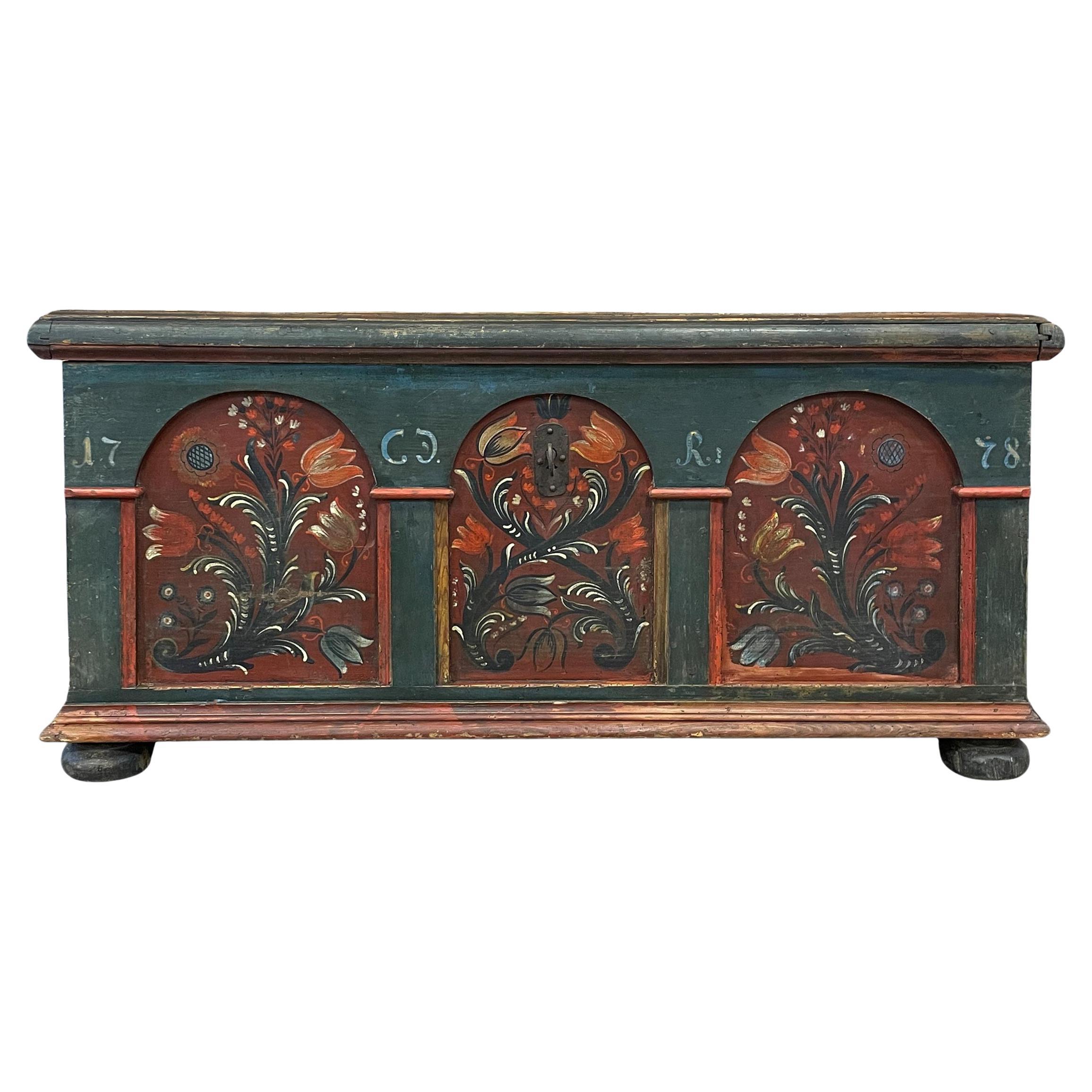 1778 Blue Alpine Painted Blanket Chest