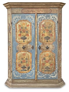 1778 Blue Floral Painted Wardrobe