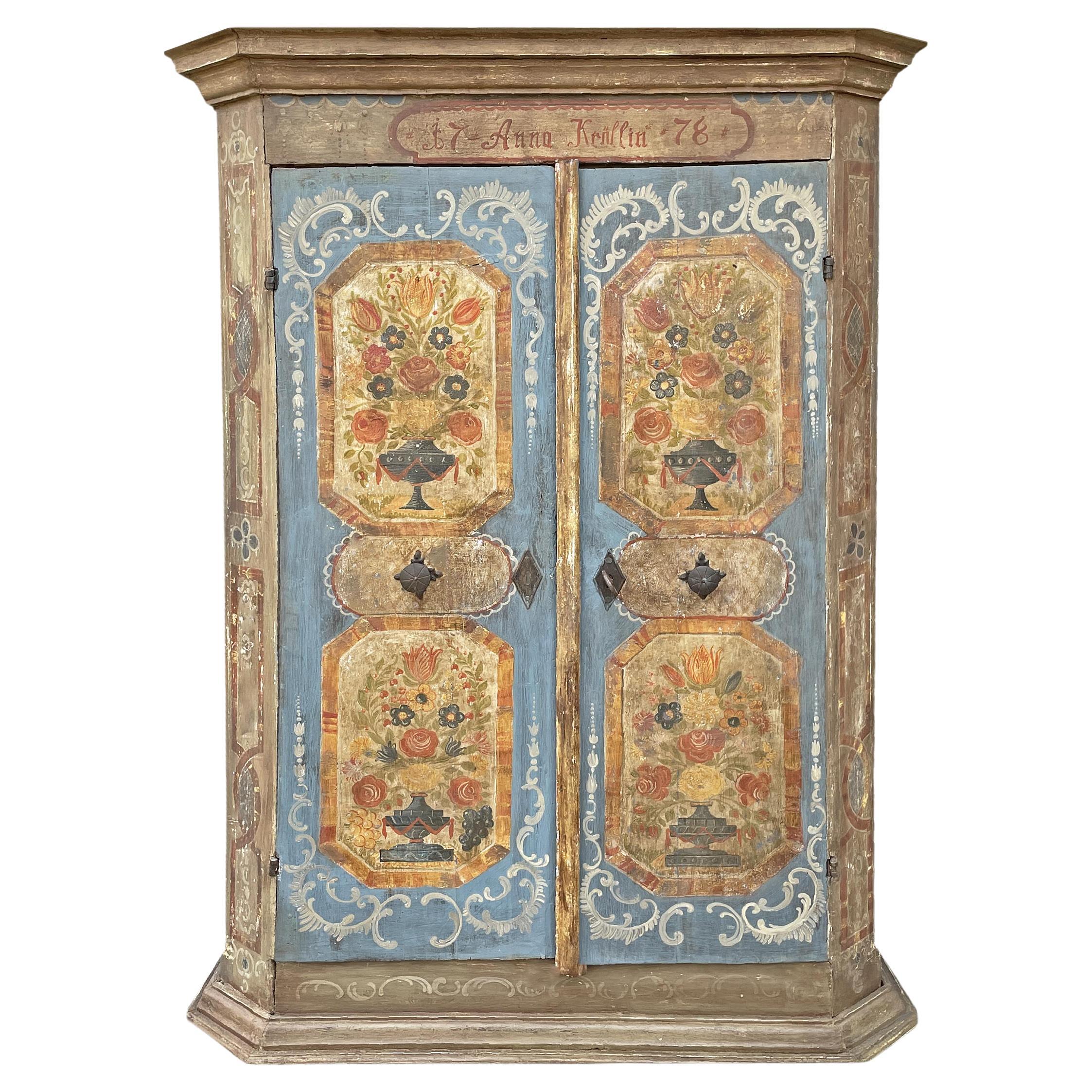 1778 Blue Floral Painted Wardrobe