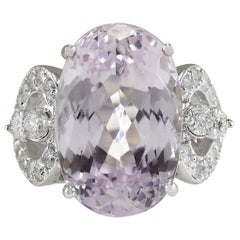 Natural Kunzite Diamond Ring In 14 Karat White Gold
