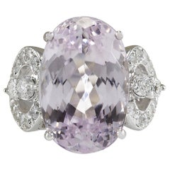 Natural Kunzite Diamond Ring In 14 Karat White Gold 