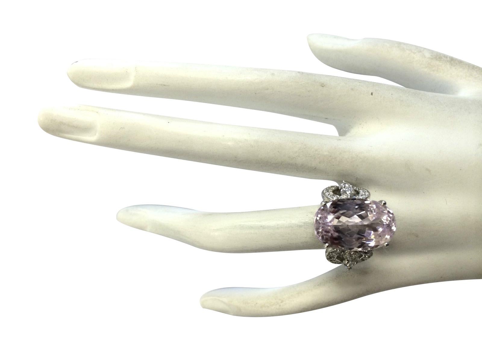Natural Kunzite Diamond Ring In 14 Karat White Gold  In New Condition For Sale In Los Angeles, CA