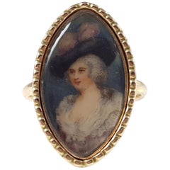 1778 Dated George III 9 Karat Gold Portrait Miniature Memorial Mourning Ring