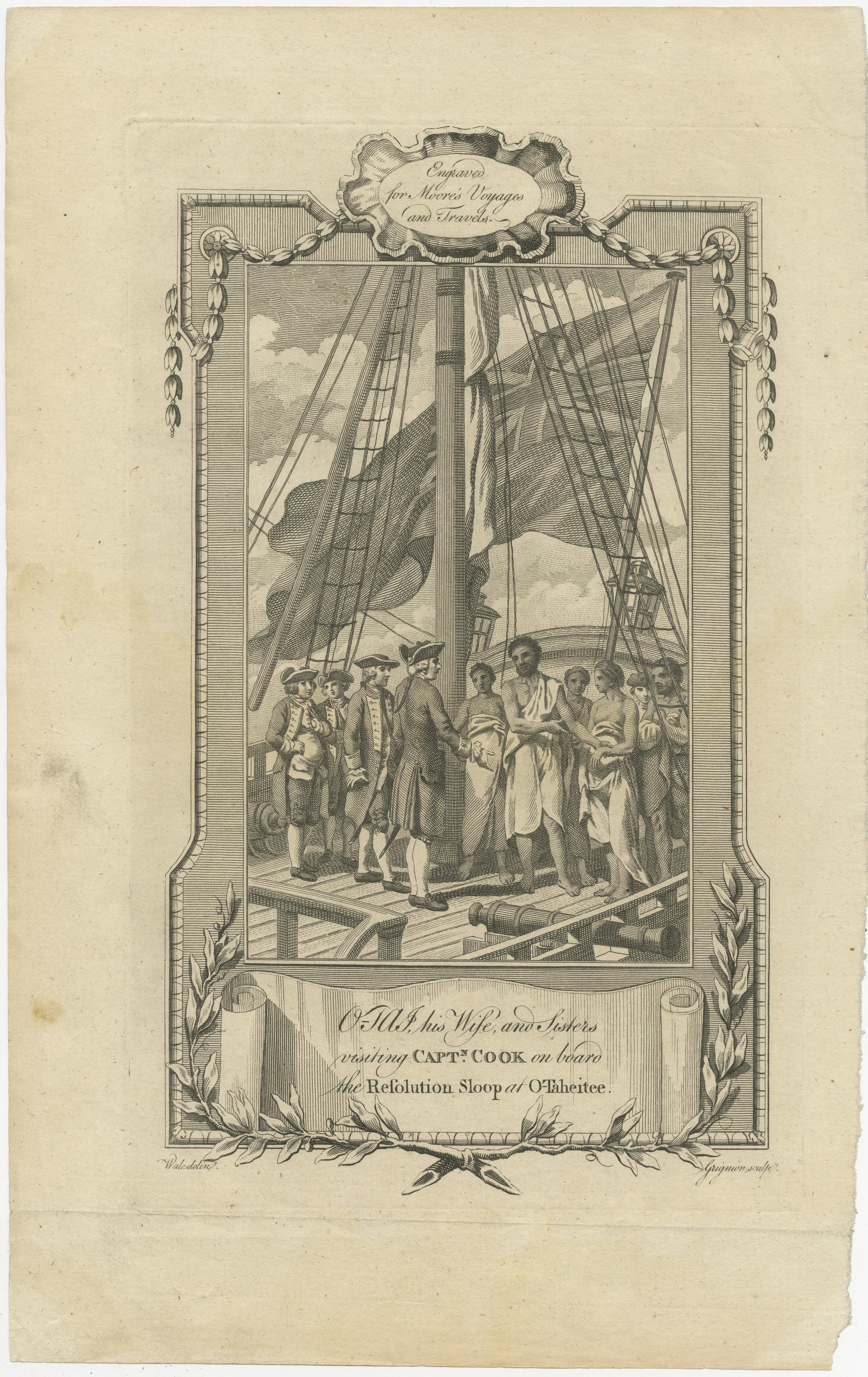 1778 Kupferstich von Kapitän Cooks zweiter Reise: Begegnung mit den Tahitianern

Dieser schöne Kupferstich aus dem Jahr 1778, der von Charles Grignion (1717-1810) nach einem Werk von Samuel Wale (1721-1786) geschaffen wurde, zeigt einen bedeutenden