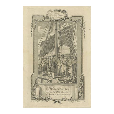 1778 Engraving: Captain Cook's Second Voyage - Meeting the Tahitians