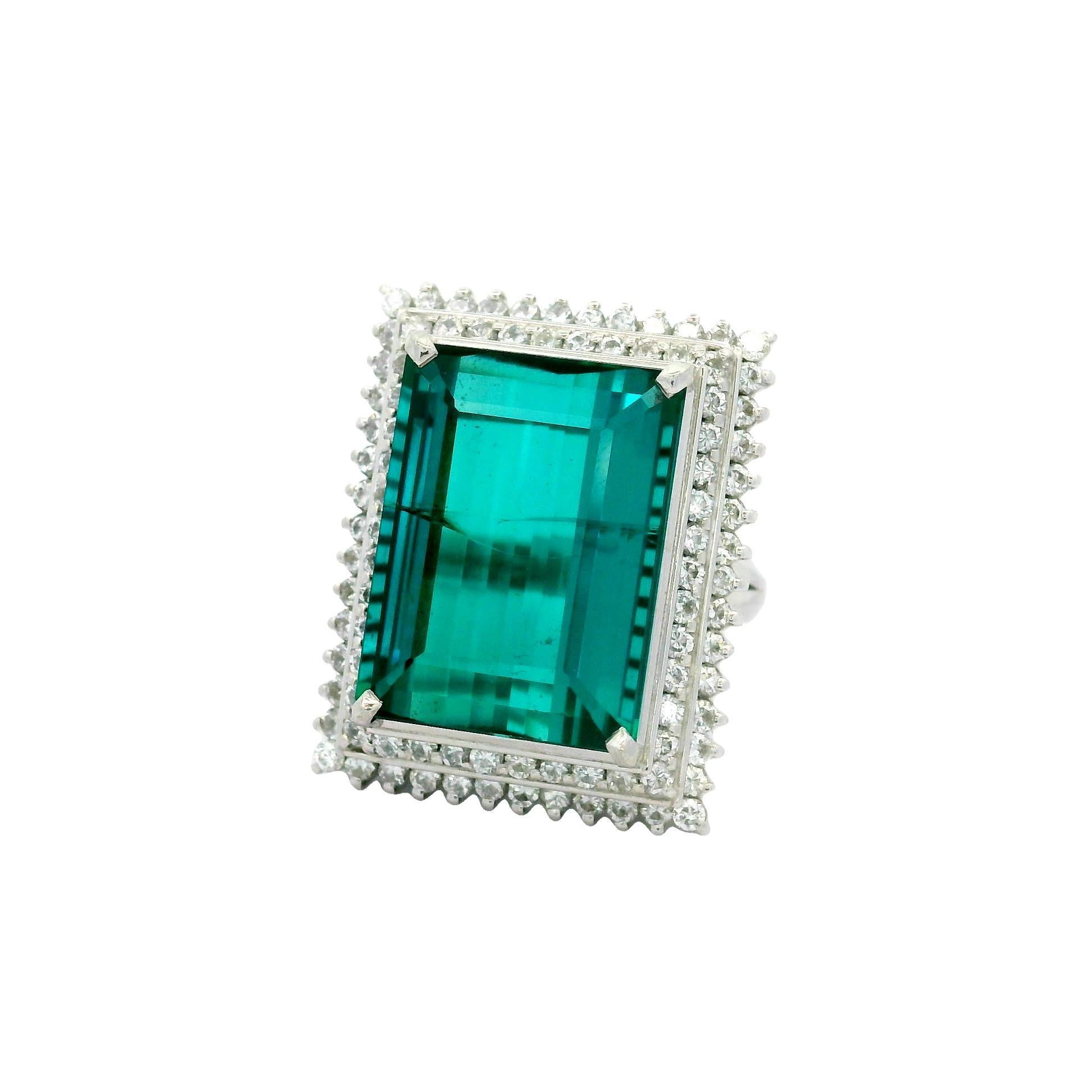 Contemporaneo Anello da 17,79 carati con tormalina indicolita e diamante in platino con doppio anello a cerchio in vendita